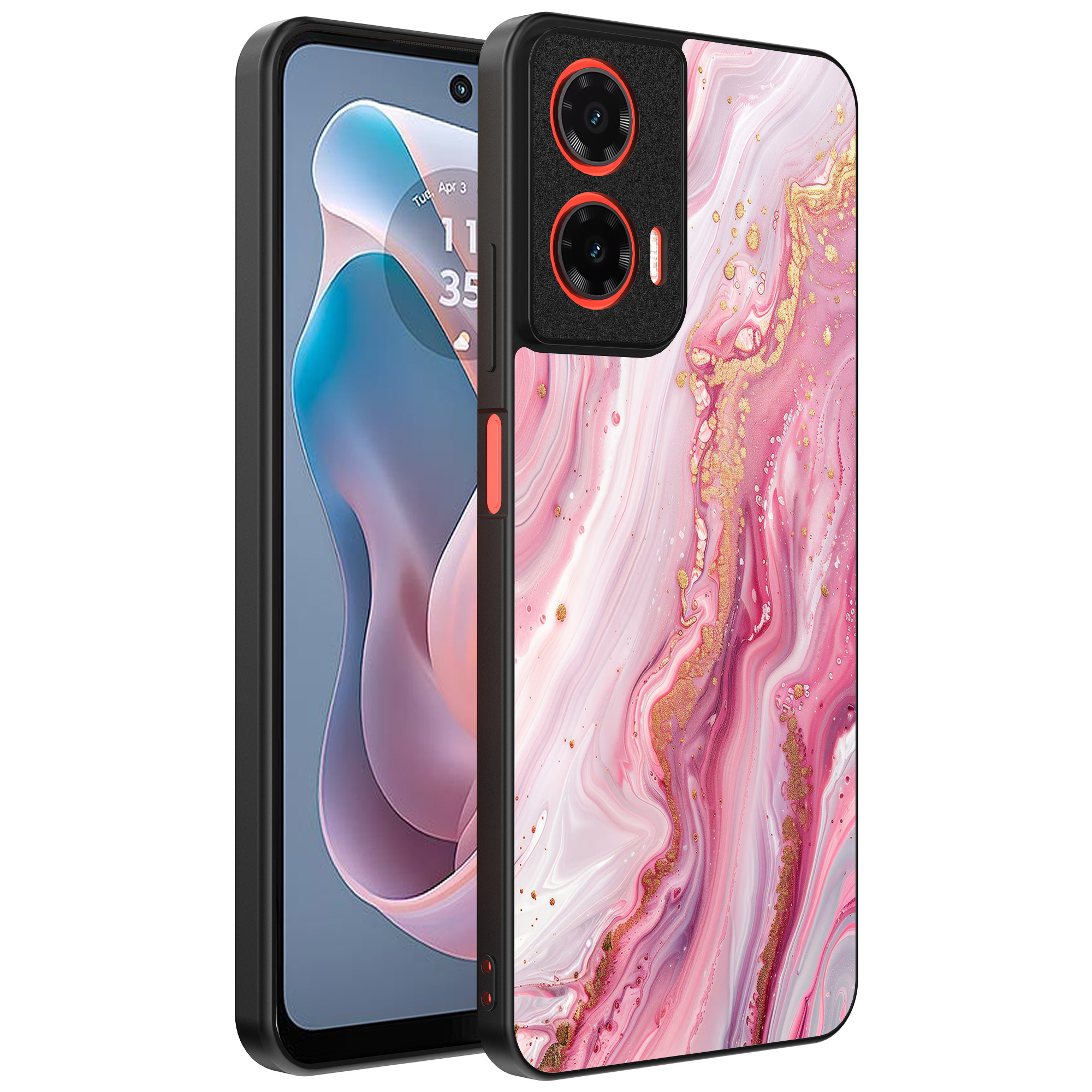 Motorola Moto G Play 2024 telefoonhoesje met roze marmer opdruk (1)