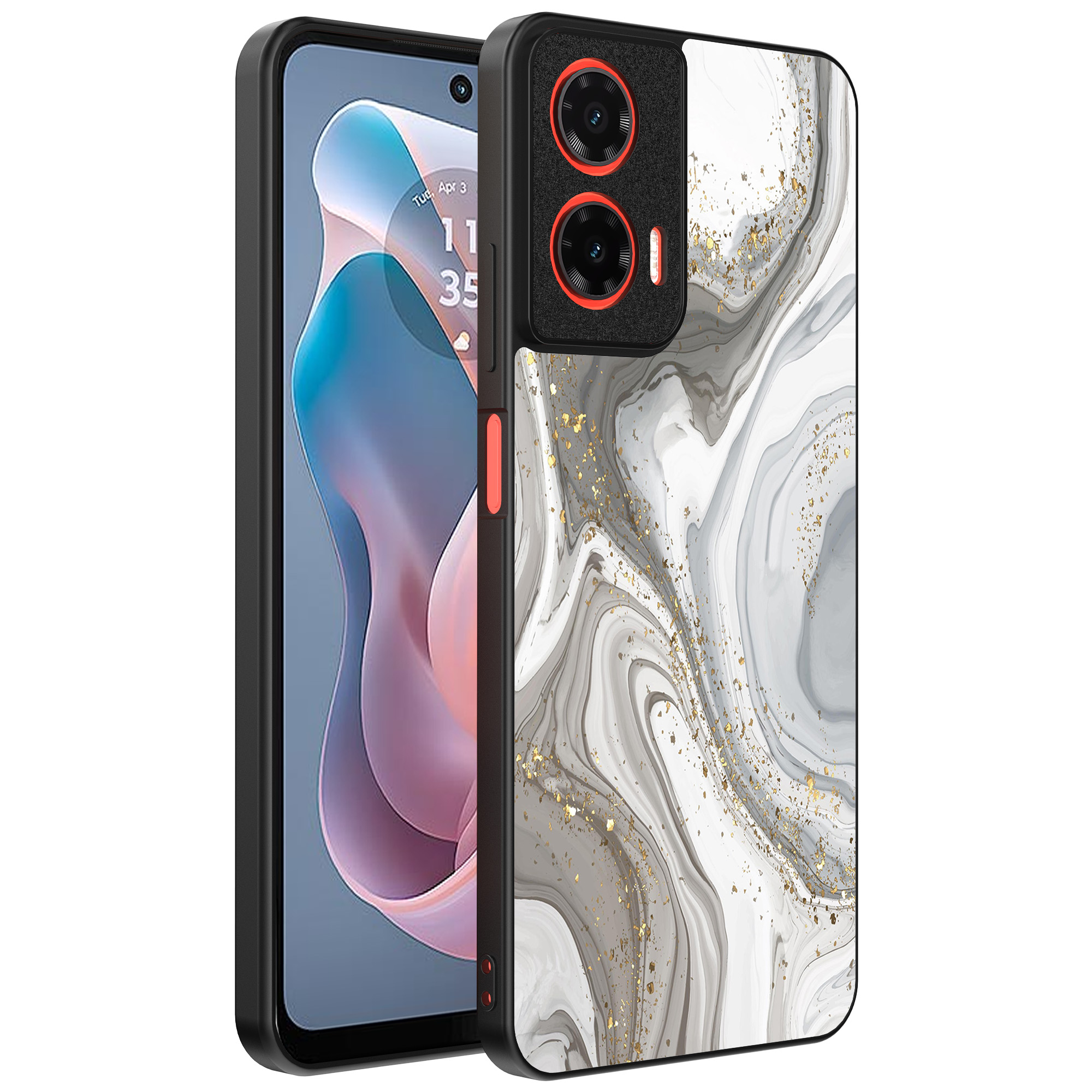 Motorola Moto G Play 2024 telefoonhoesje met zilver marmer opdruk (1)