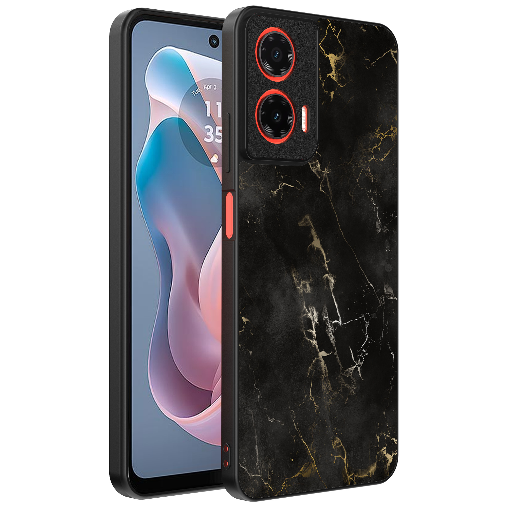 Motorola Moto G Play 2024 telefoonhoesje met zwart marmer opdruk (1)