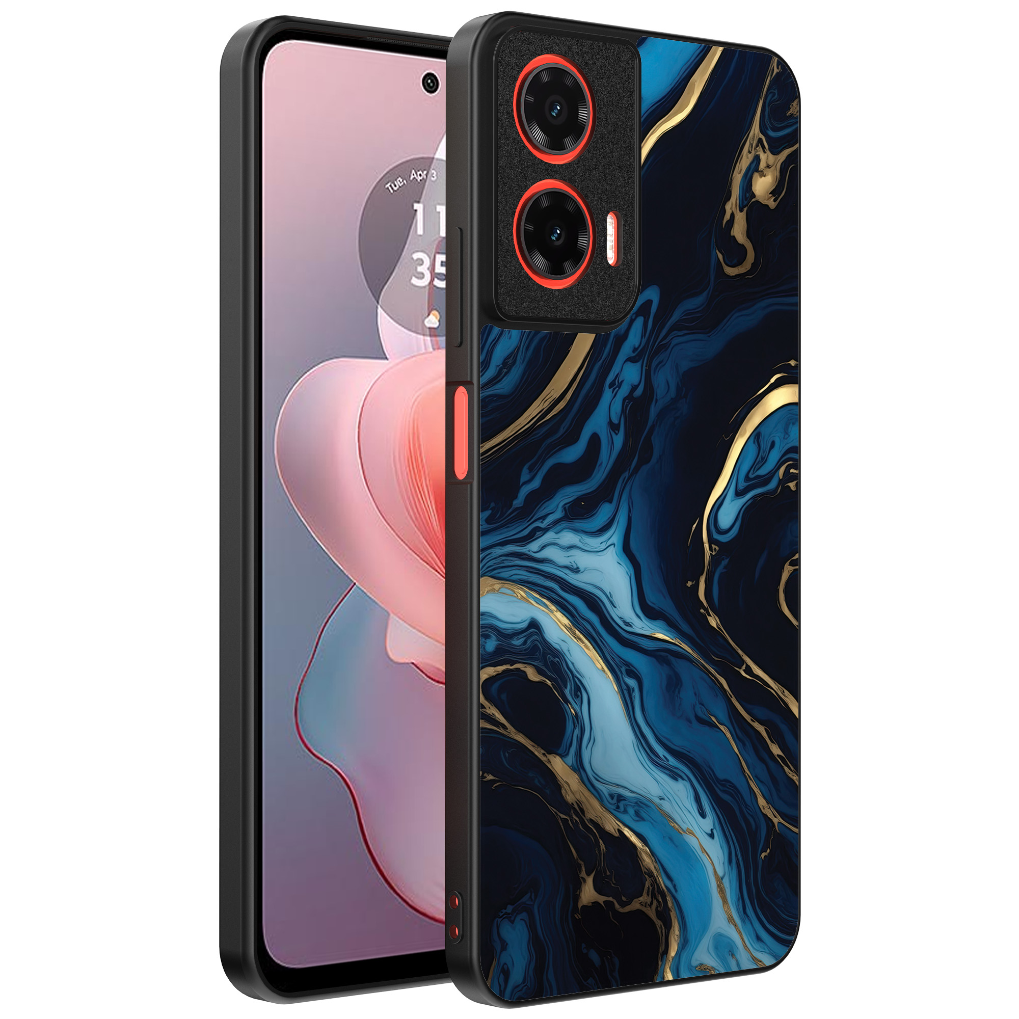 Motorola Moto G Power 2024 telefoonhoesje met blauw goud marmer opdruk (1)