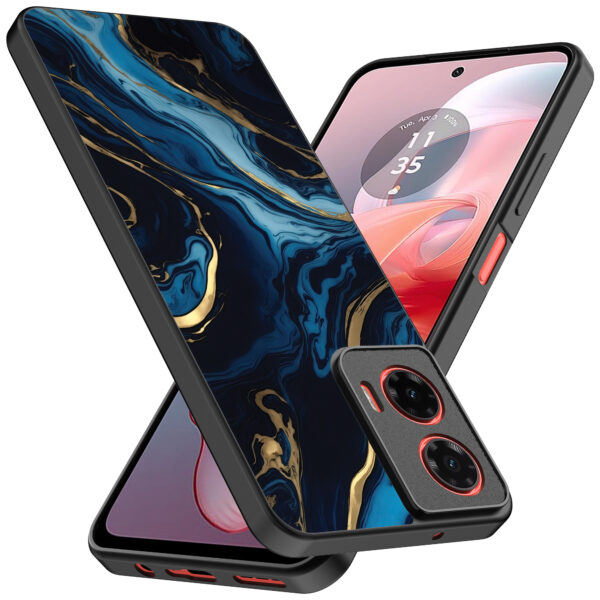 Motorola Moto G Power 2024 telefoonhoesje met blauw goud marmer opdruk (2)