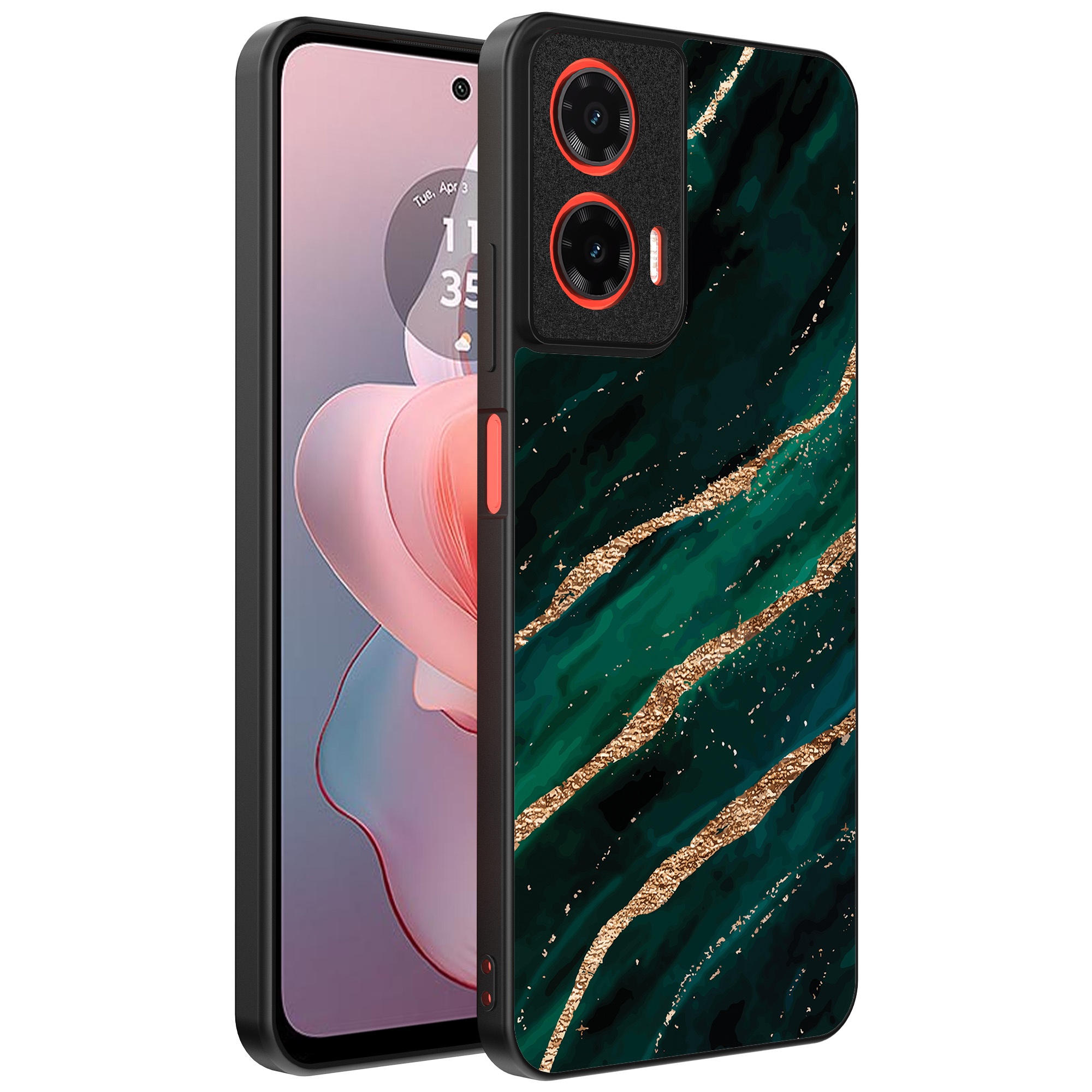 Motorola Moto G Power 2024 telefoonhoesje met groen goud marmer opdruk (1)