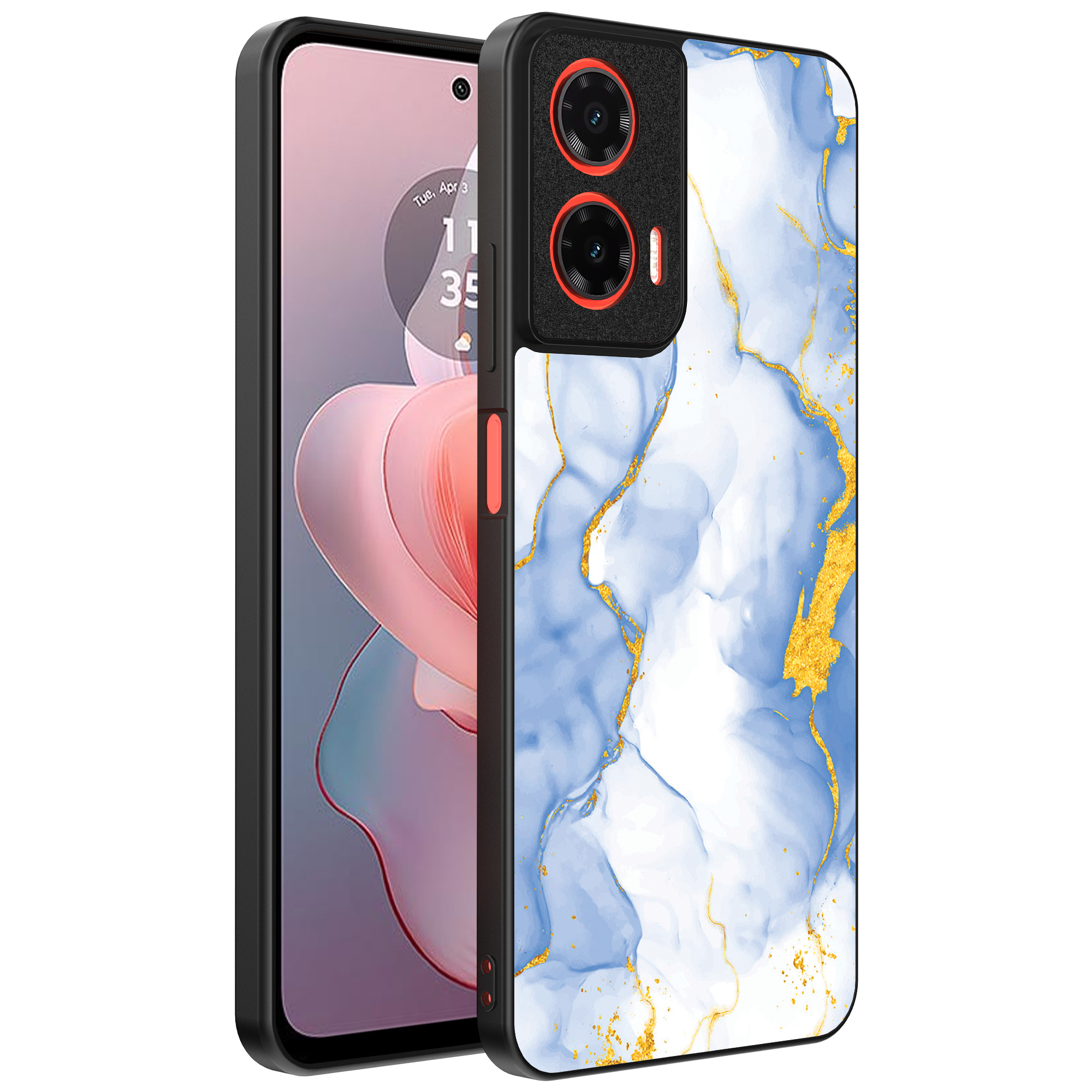Motorola Moto G Power 2024 telefoonhoesje met lichtblauw goud marmer opdruk (1)