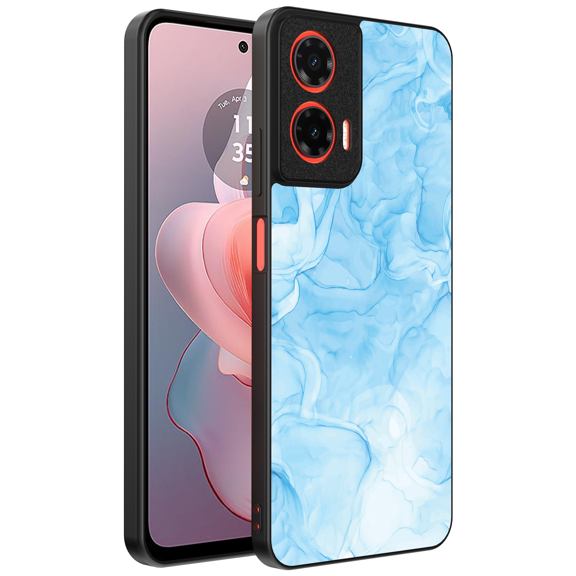 Motorola Moto G Power 2024 telefoonhoesje met lichtblauw marmer opdruk (1)
