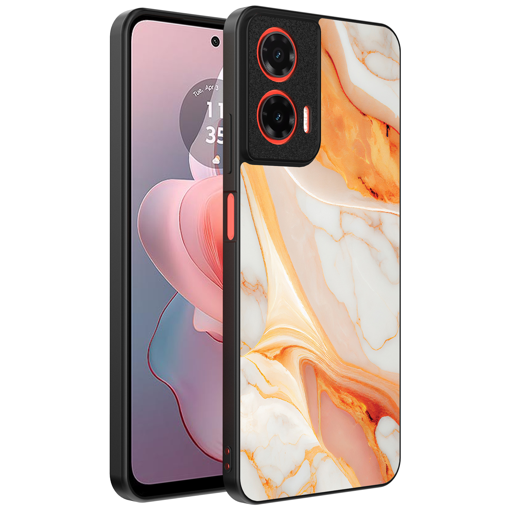 Motorola Moto G Power 2024 telefoonhoesje met oranje marmer opdruk (1)