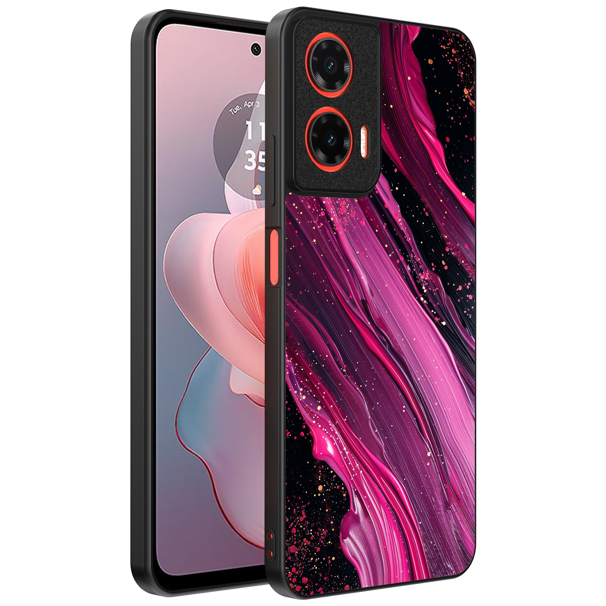 Motorola Moto G Power 2024 telefoonhoesje met paars roze marmer opdruk (1)