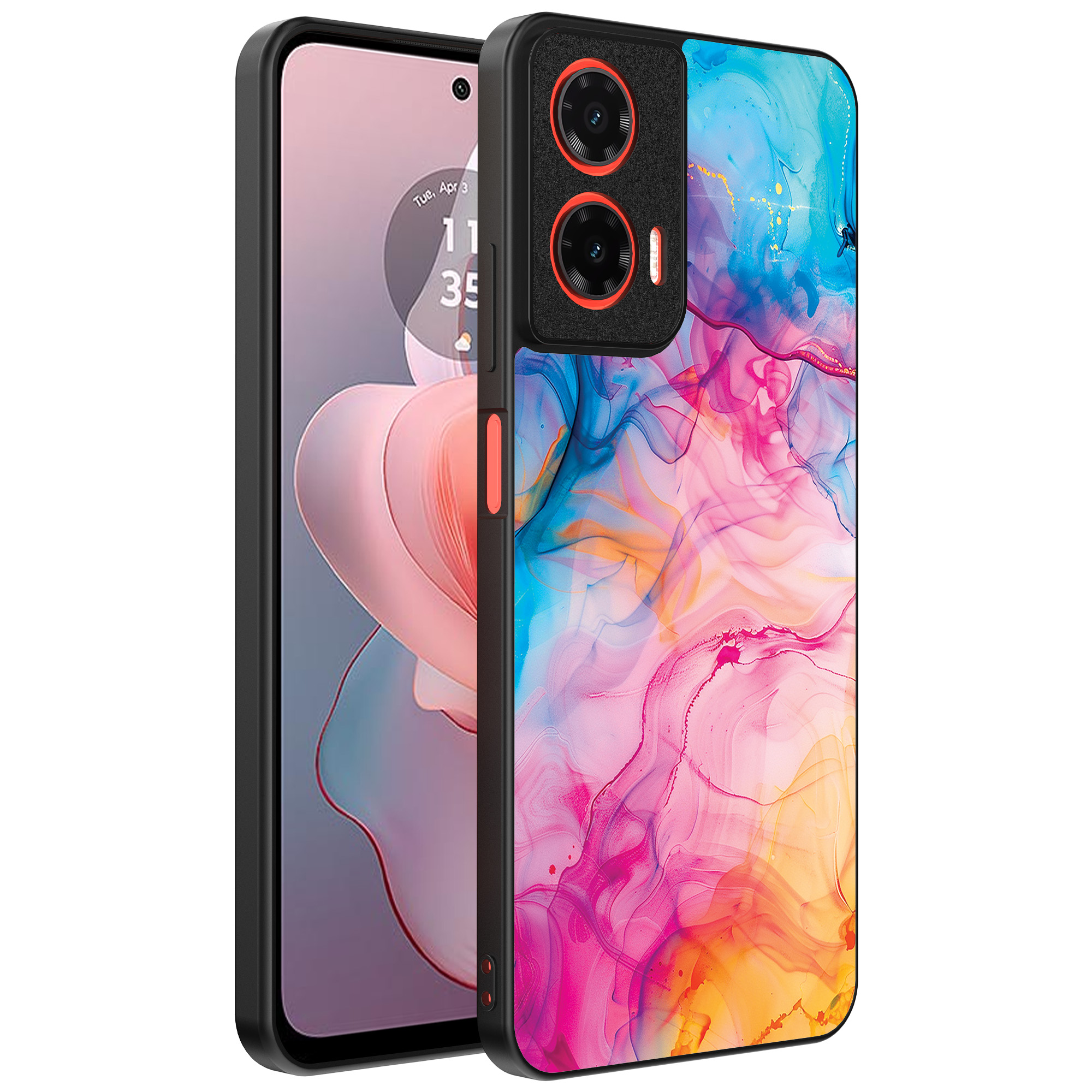 Motorola Moto G Power 2024 telefoonhoesje met regenboog acryl marmer opdruk (1)