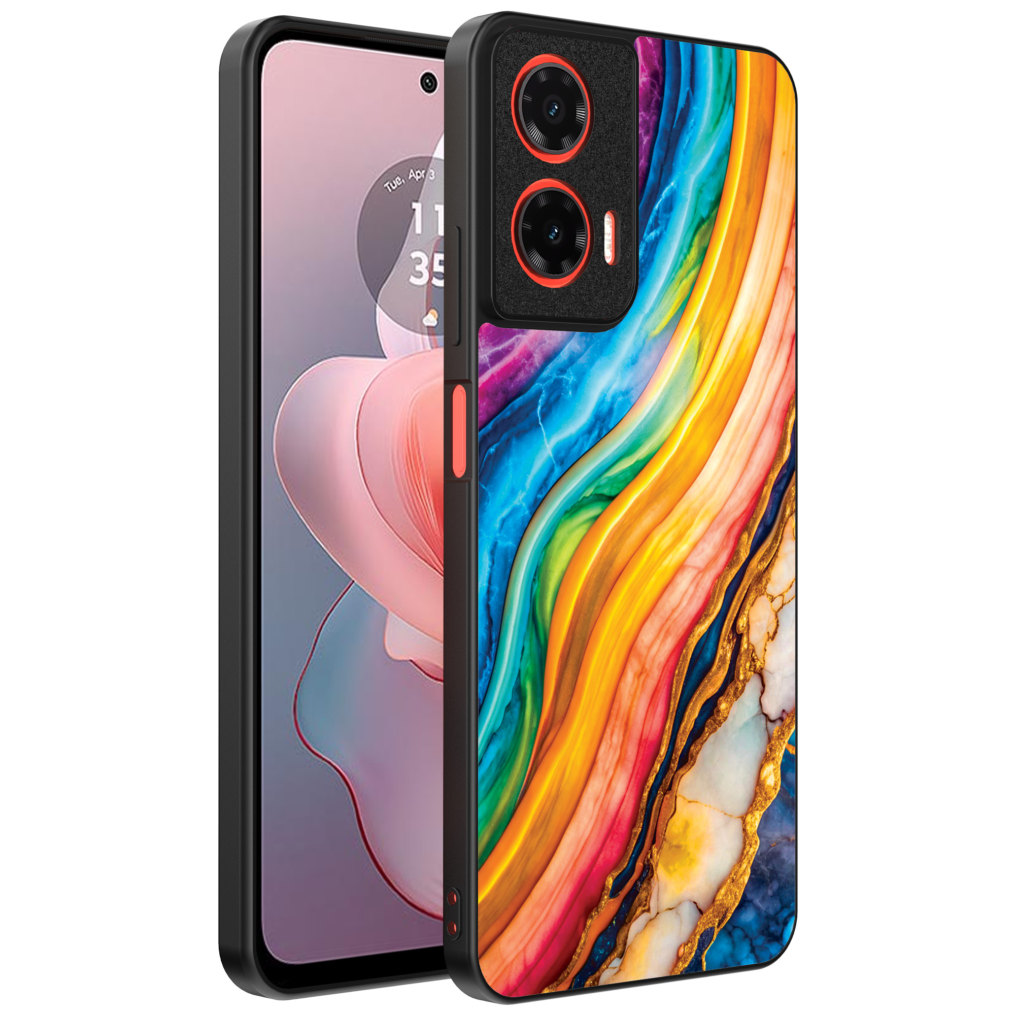 Motorola Moto G Power 2024 telefoonhoesje met regenboog goud marmer opdruk (1)