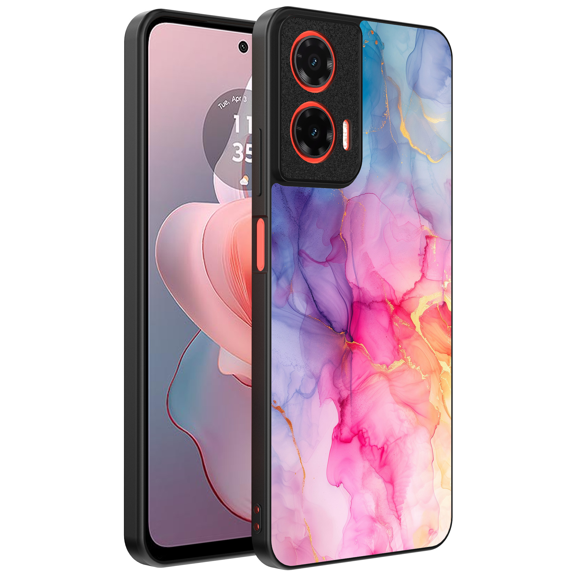 Motorola Moto G Power 2024 telefoonhoesje met regenboog marmer opdruk (1)
