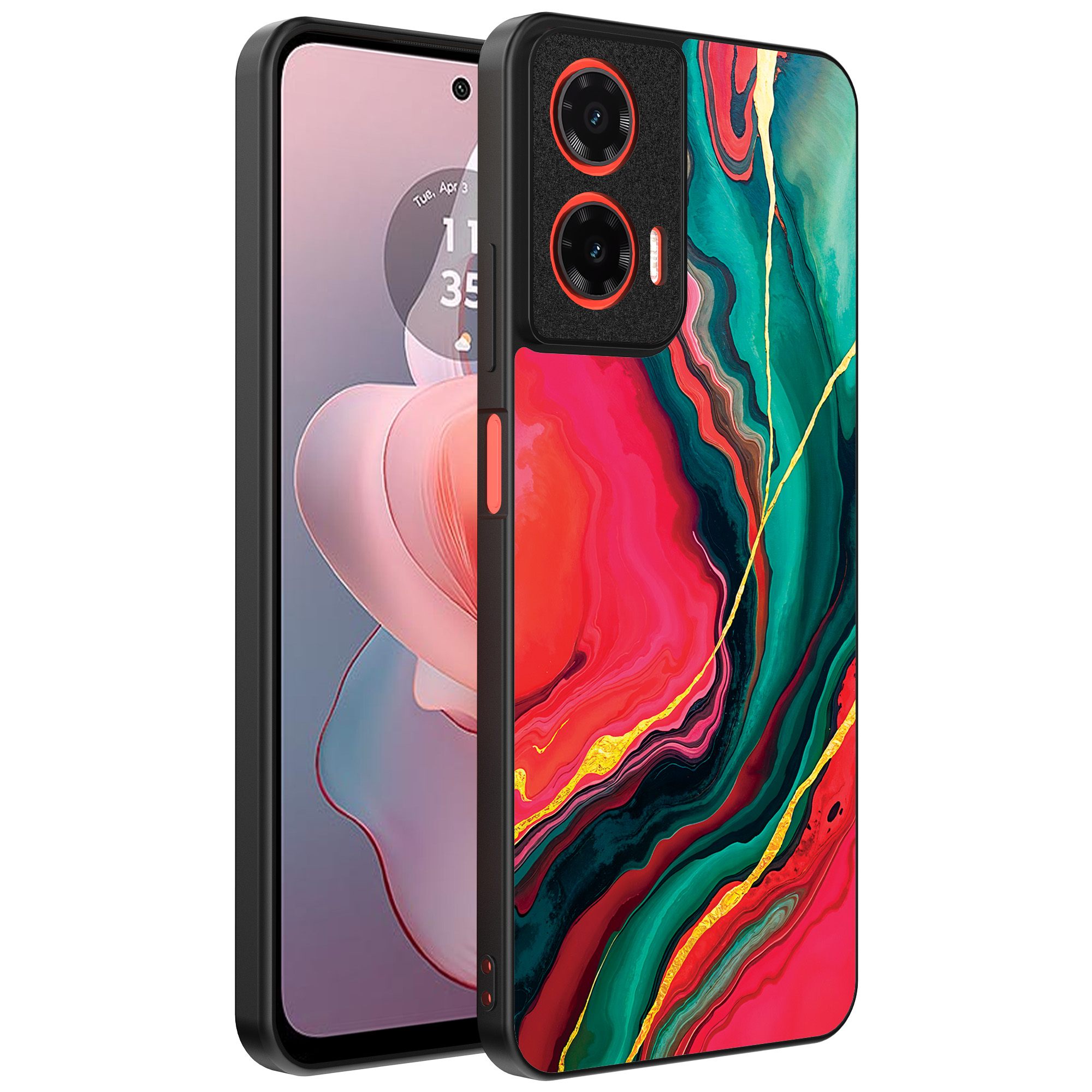 Motorola Moto G Power 2024 telefoonhoesje met rood groen marmer opdruk (1)