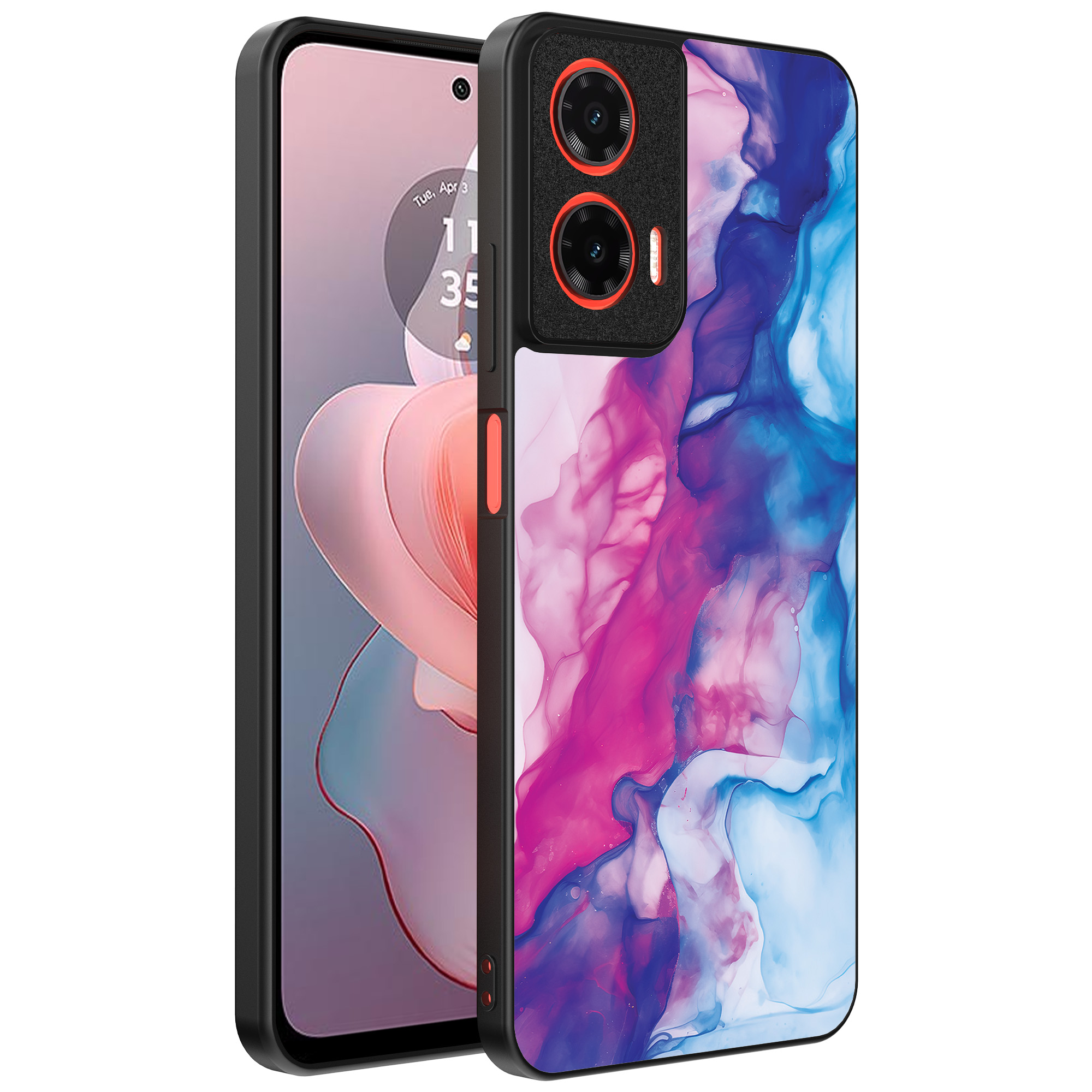 Motorola Moto G Power 2024 telefoonhoesje met roze blauw marmer opdruk (1)