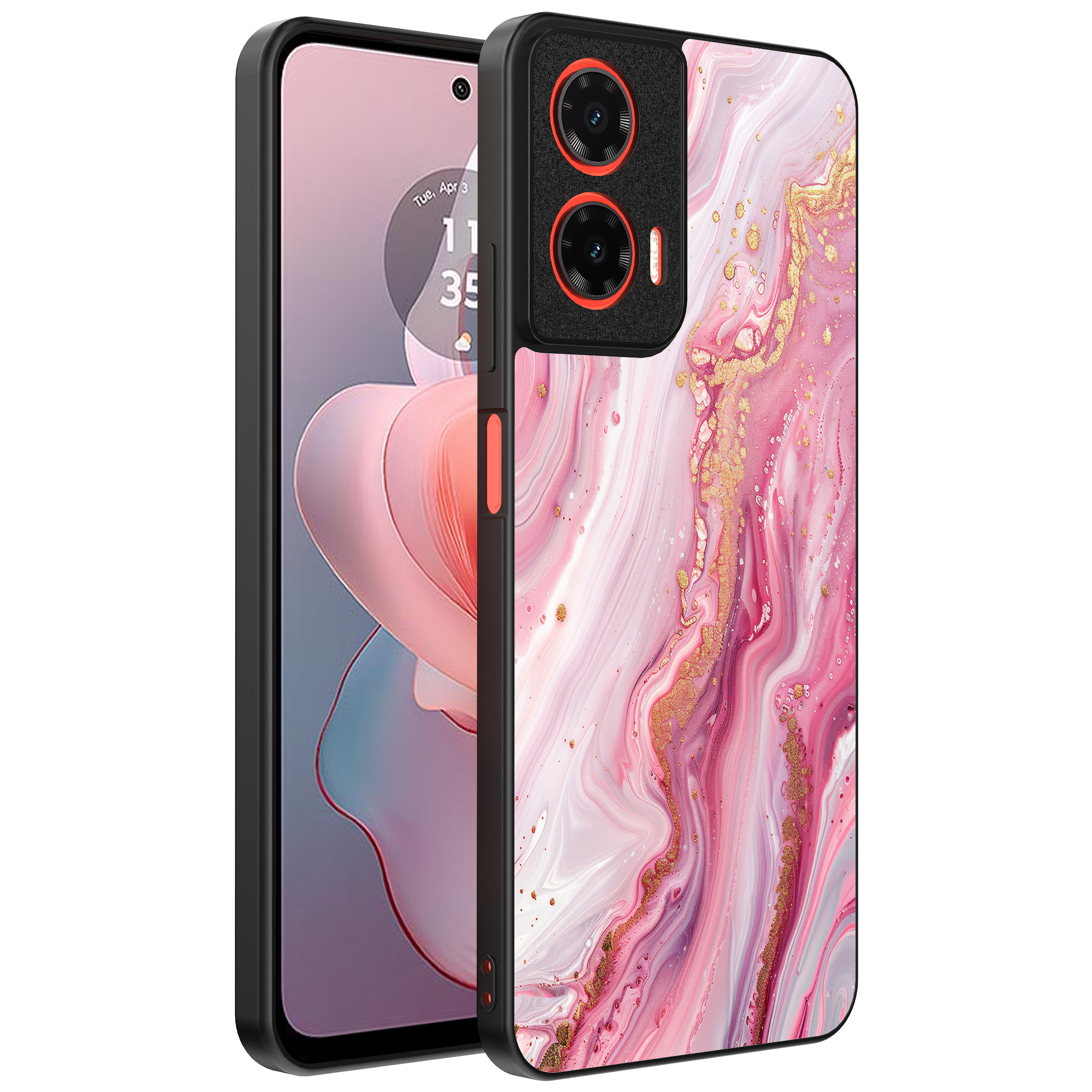 Motorola Moto G Power 2024 telefoonhoesje met roze marmer opdruk (1)