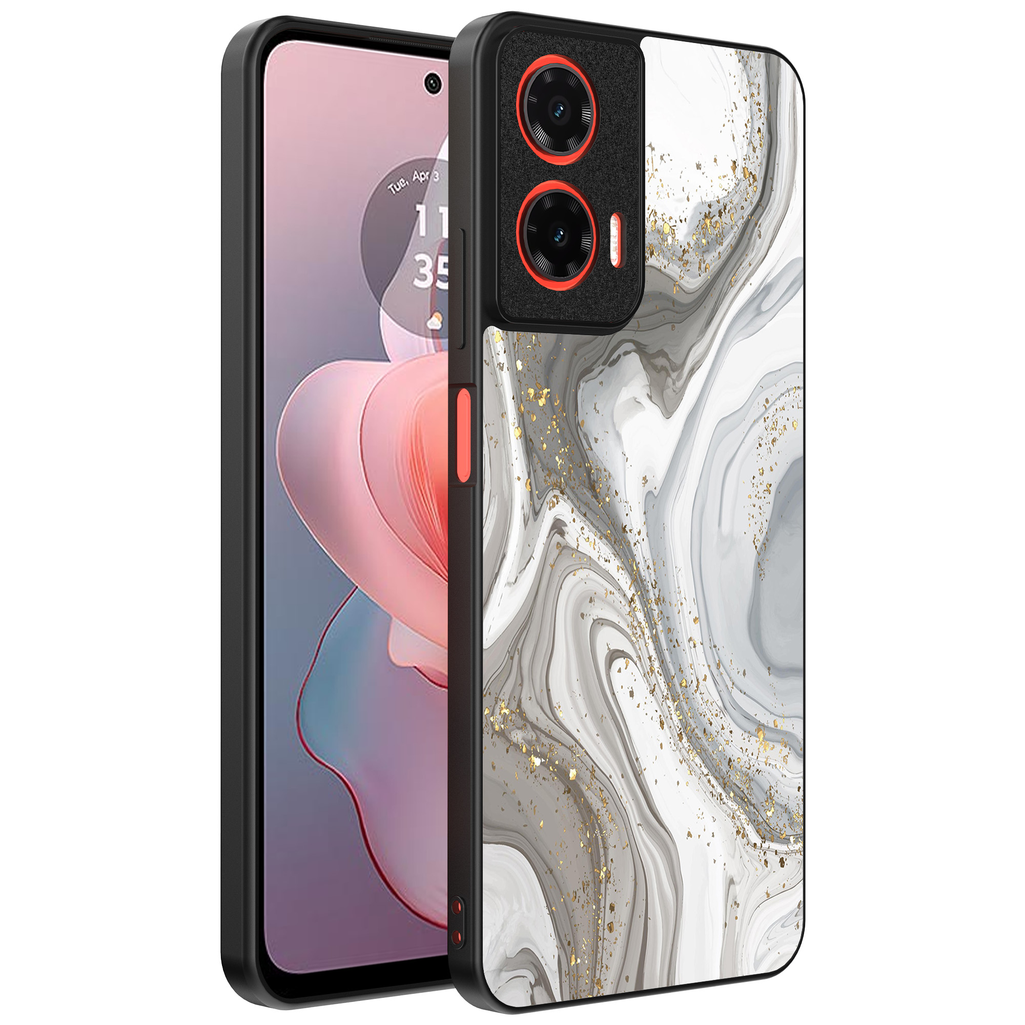 Motorola Moto G Power 2024 telefoonhoesje met zilver marmer opdruk (1)