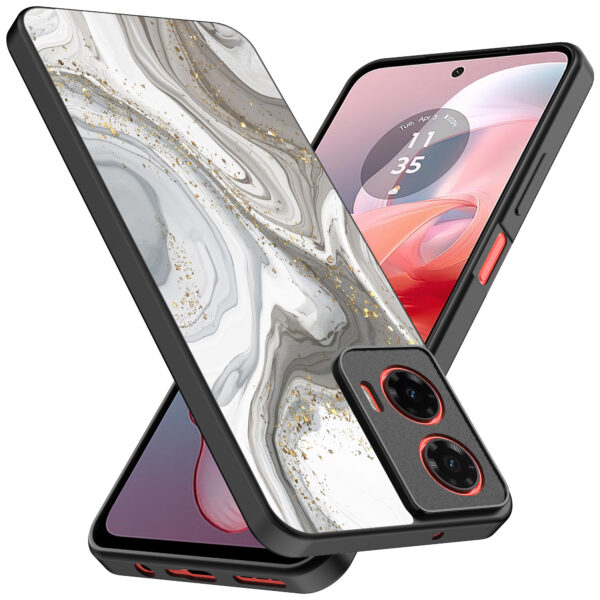 Motorola Moto G Power 2024 telefoonhoesje met zilver marmer opdruk (2)
