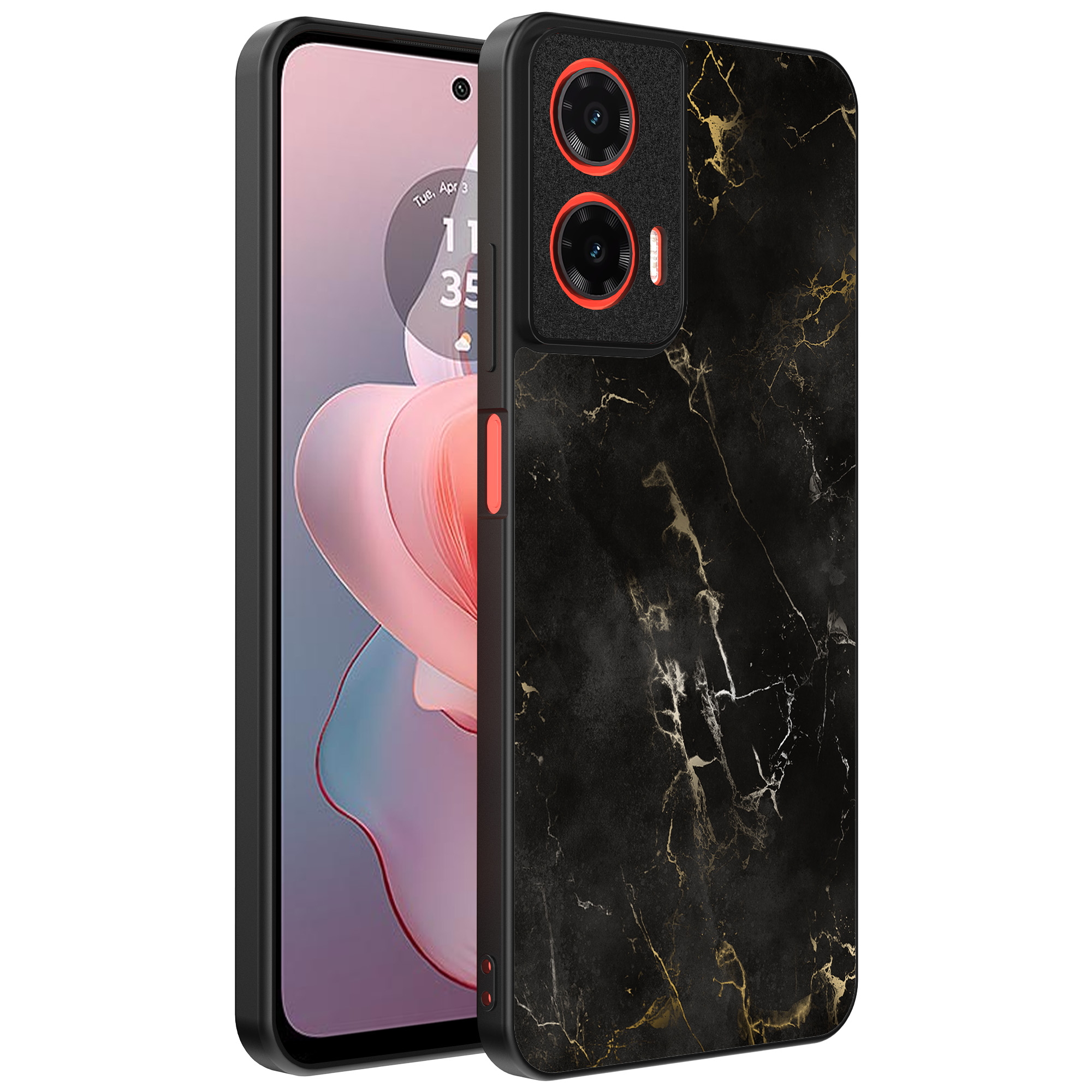 Motorola Moto G Power 2024 telefoonhoesje met zwart marmer opdruk (1)