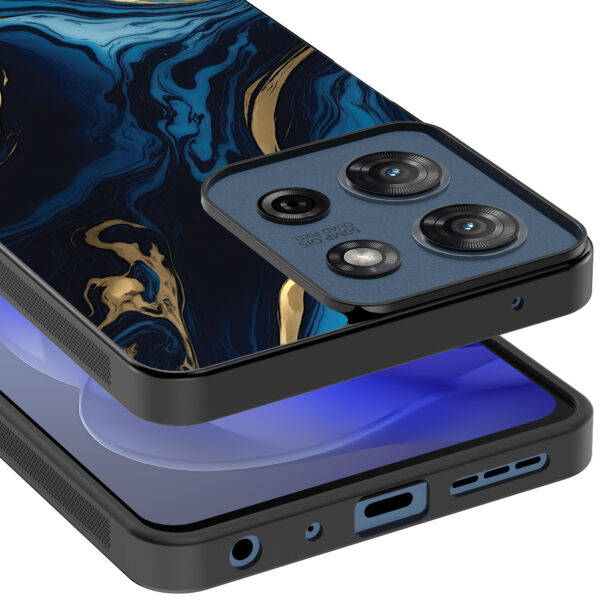Motorola Moto G Power 2025 telefoonhoesje met blauw goud marmer opdruk (4)