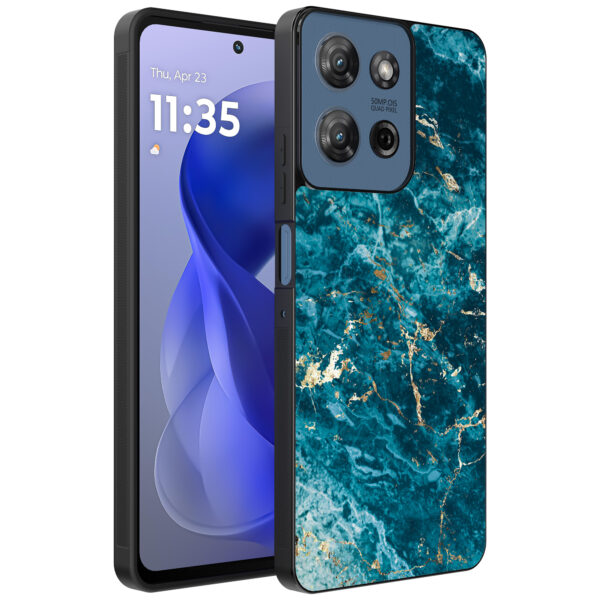 Motorola Moto G Power 2025 telefoonhoesje met blauw marmer opdruk (1)