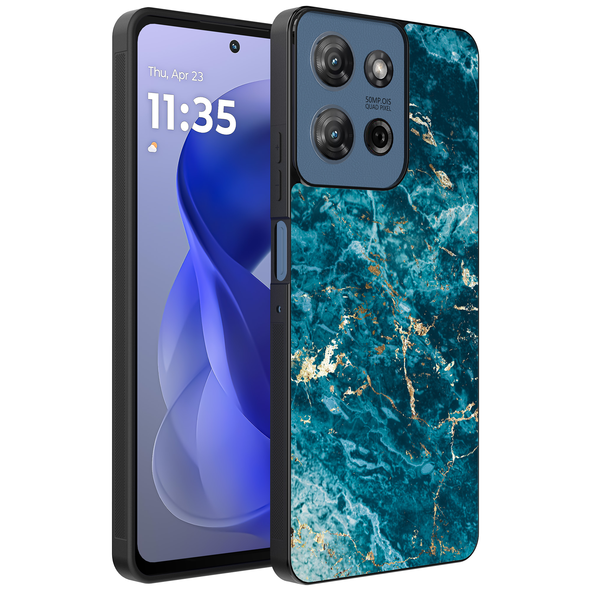 Motorola Moto G Power 2025 telefoonhoesje met blauw marmer opdruk (1)