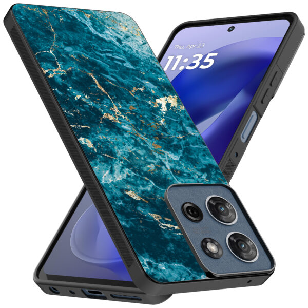 Motorola Moto G Power 2025 telefoonhoesje met blauw marmer opdruk (2)