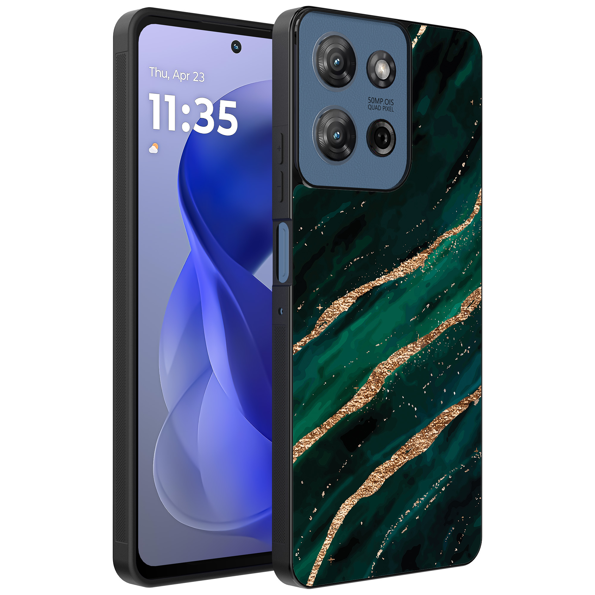 Motorola Moto G Power 2025 telefoonhoesje met groen goud marmer opdruk (1)