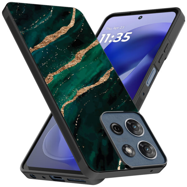 Motorola Moto G Power 2025 telefoonhoesje met groen goud marmer opdruk (2)