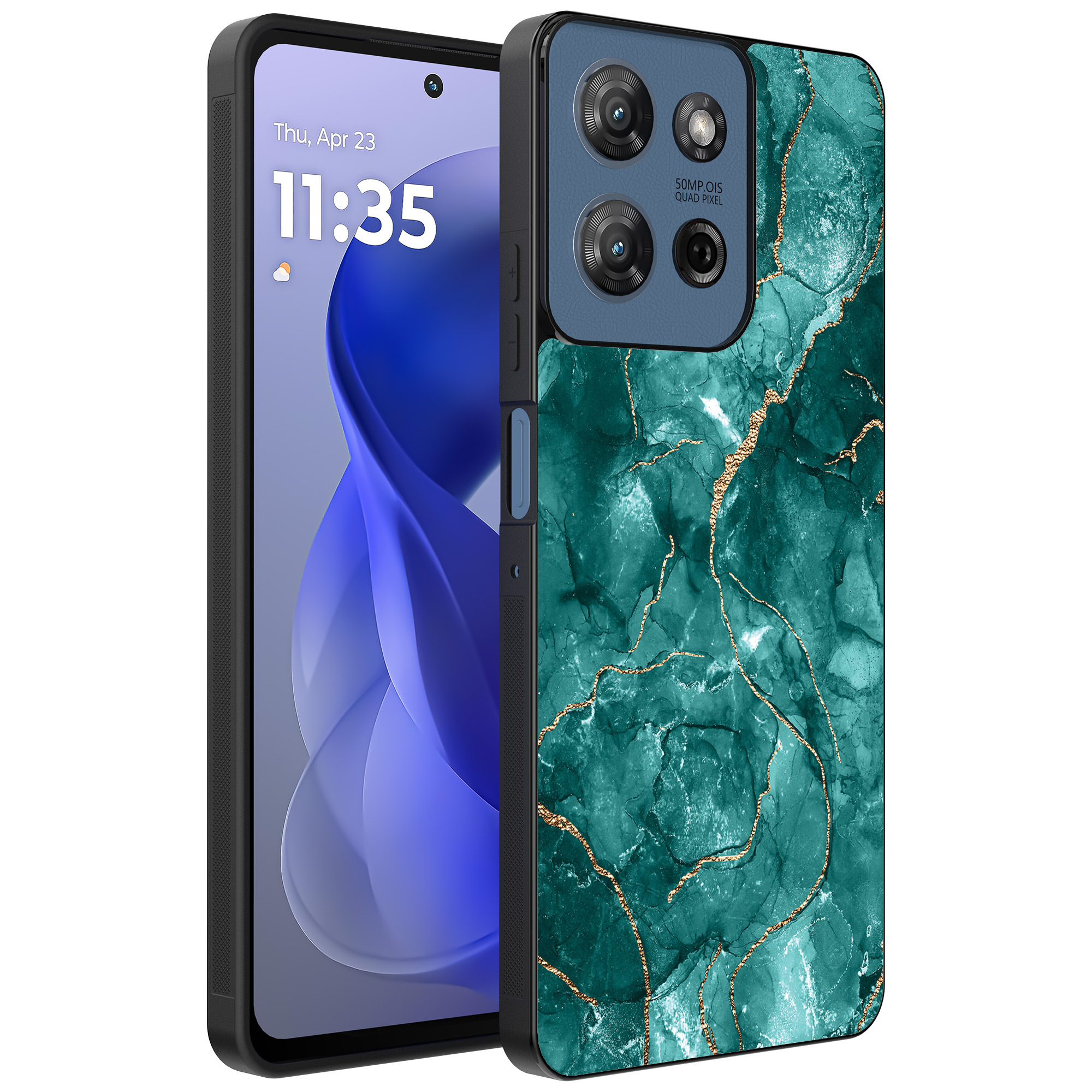 Motorola Moto G Power 2025 telefoonhoesje met groen marmer opdruk (1)