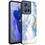 Motorola Moto G Power 2025 telefoonhoesje met lichtblauw goud marmer opdruk (1)