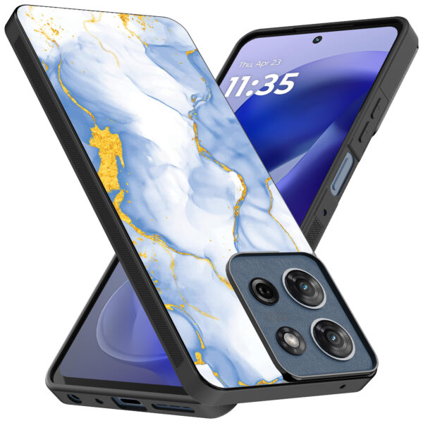 Motorola Moto G Power 2025 telefoonhoesje met lichtblauw goud marmer opdruk (2)