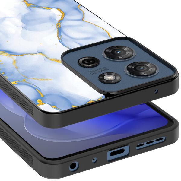 Motorola Moto G Power 2025 telefoonhoesje met lichtblauw goud marmer opdruk (4)