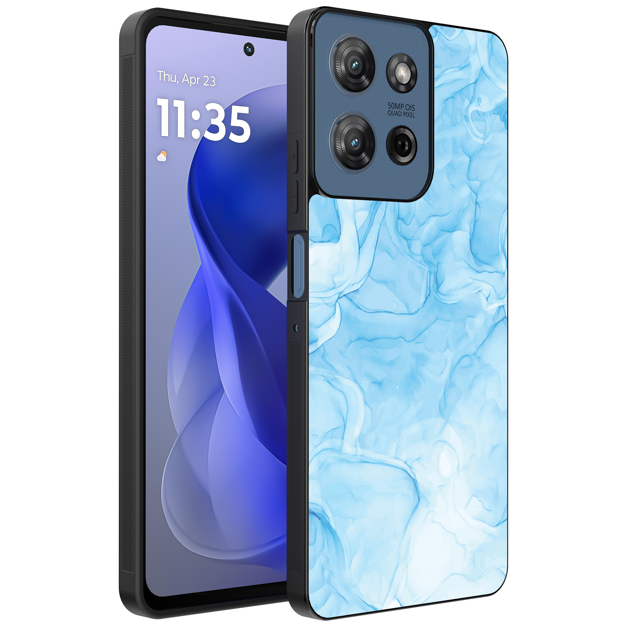 Motorola Moto G Power 2025 telefoonhoesje met lichtblauw marmer opdruk (1)