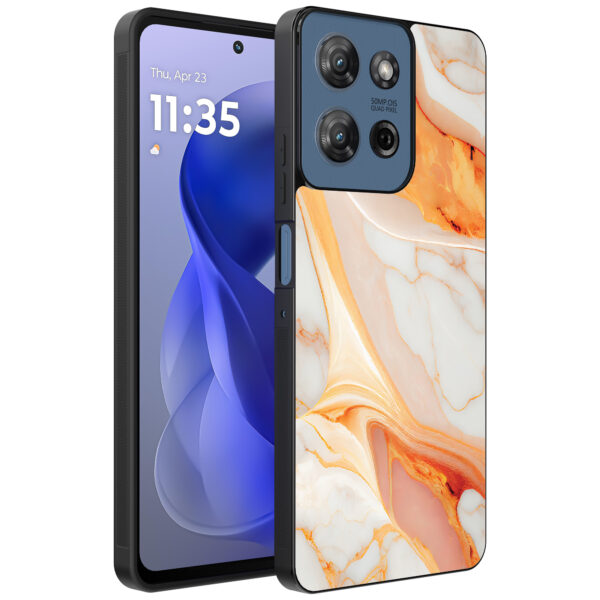 Motorola Moto G Power 2025 telefoonhoesje met oranje marmer opdruk (1)