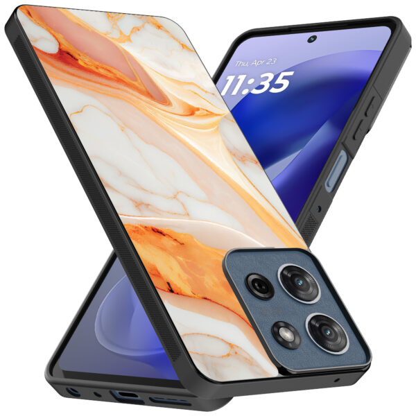 Motorola Moto G Power 2025 telefoonhoesje met oranje marmer opdruk (2)