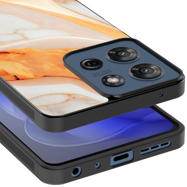 Motorola Moto G Power 2025 telefoonhoesje met oranje marmer opdruk (4)