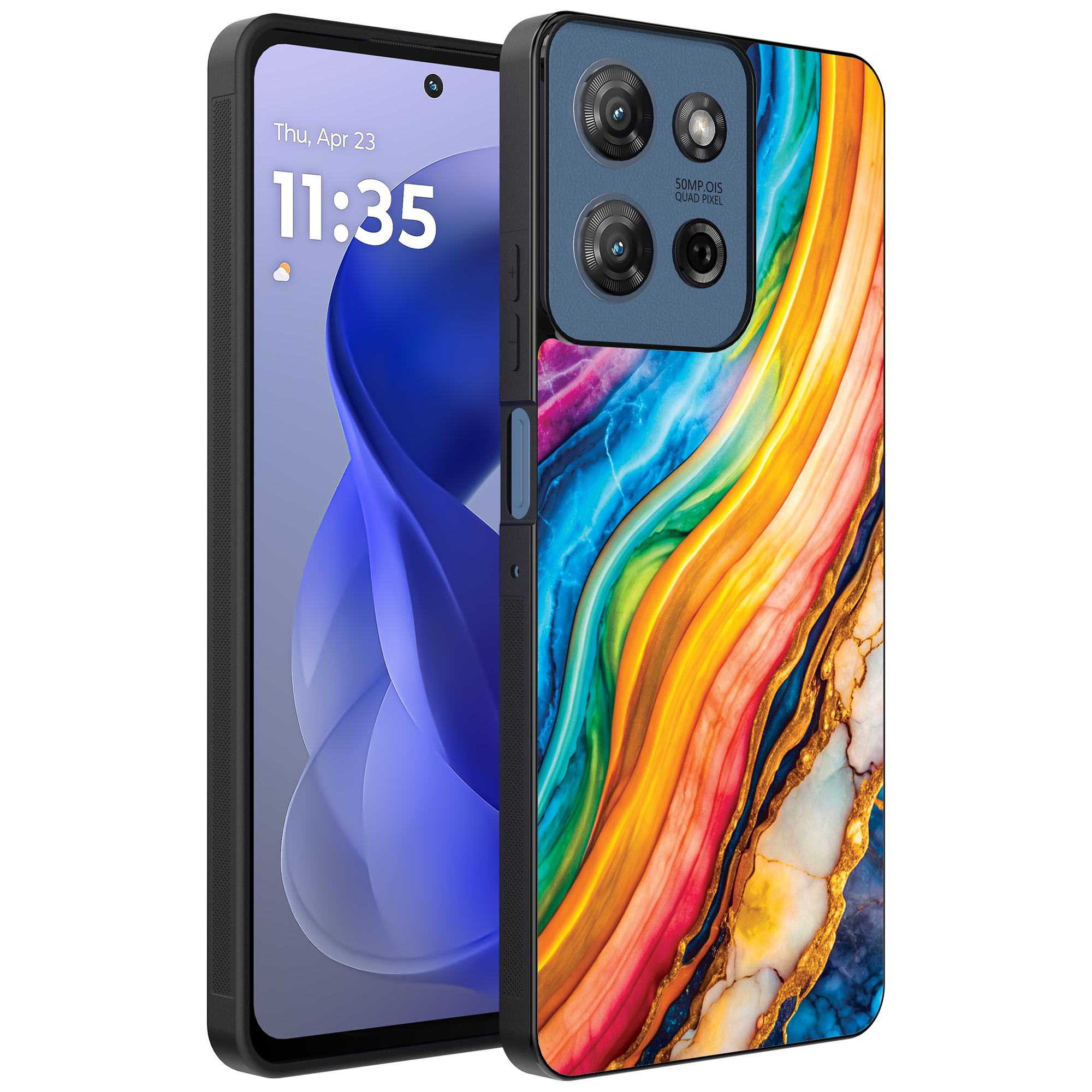 Motorola Moto G Power 2025 telefoonhoesje met regenboog goud marmer opdruk (1)