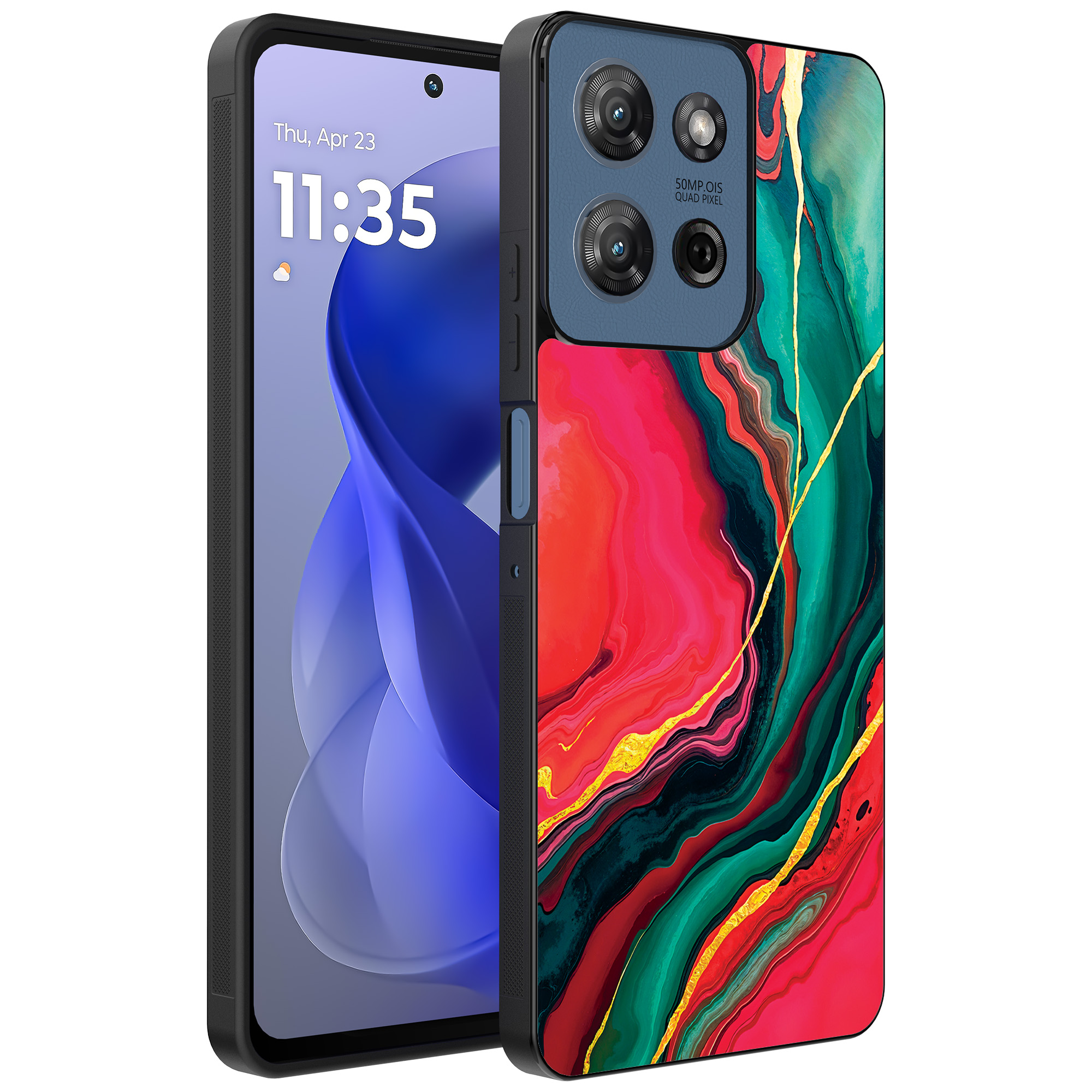 Motorola Moto G Power 2025 telefoonhoesje met rood groen marmer opdruk (1)