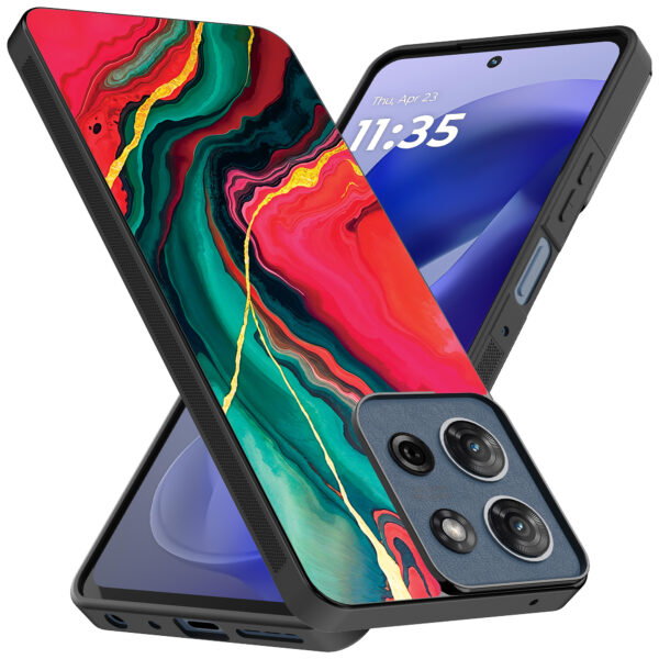 Motorola Moto G Power 2025 telefoonhoesje met rood groen marmer opdruk (2)
