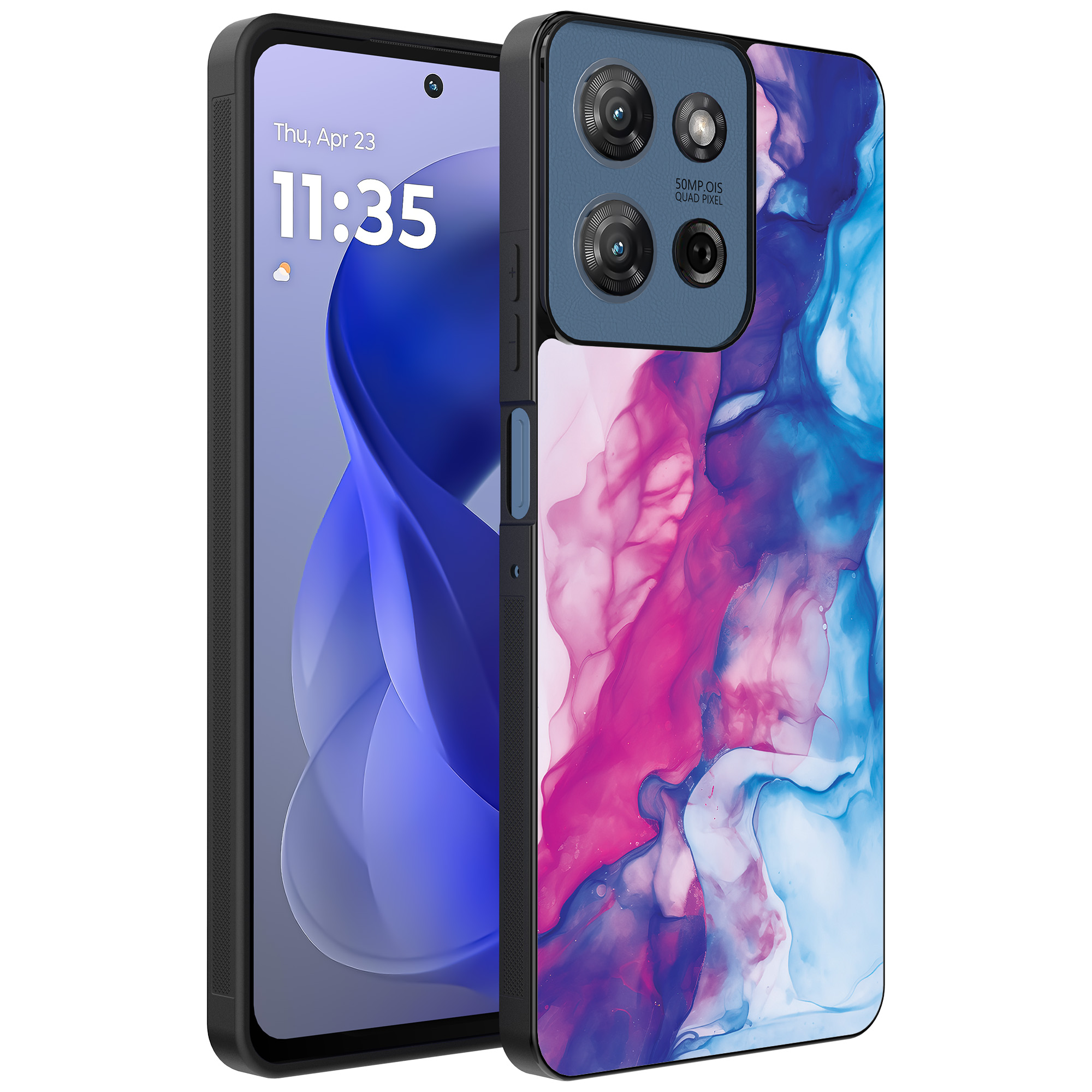 Motorola Moto G Power 2025 telefoonhoesje met roze blauw marmer opdruk (1)