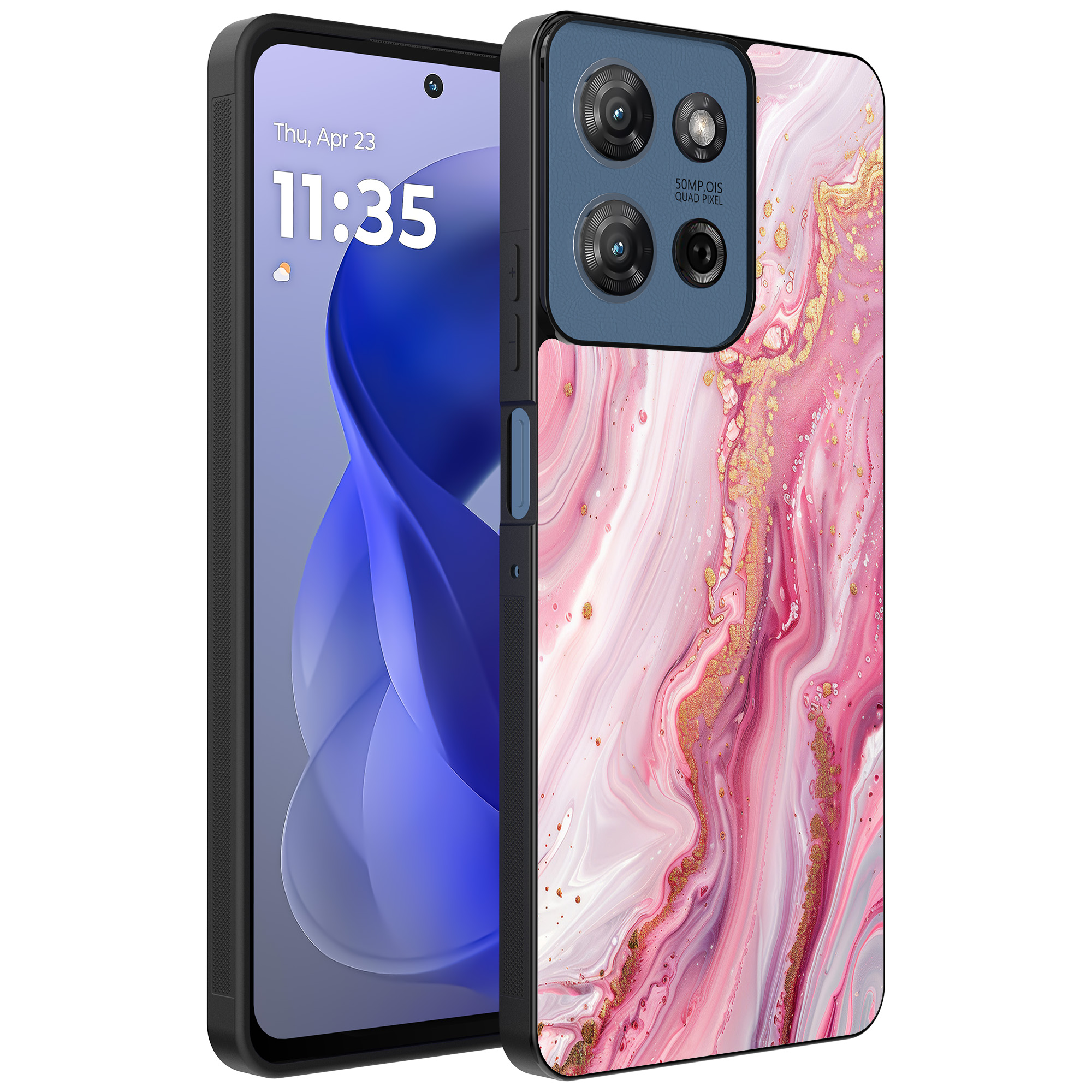 Motorola Moto G Power 2025 telefoonhoesje met roze marmer opdruk (1)