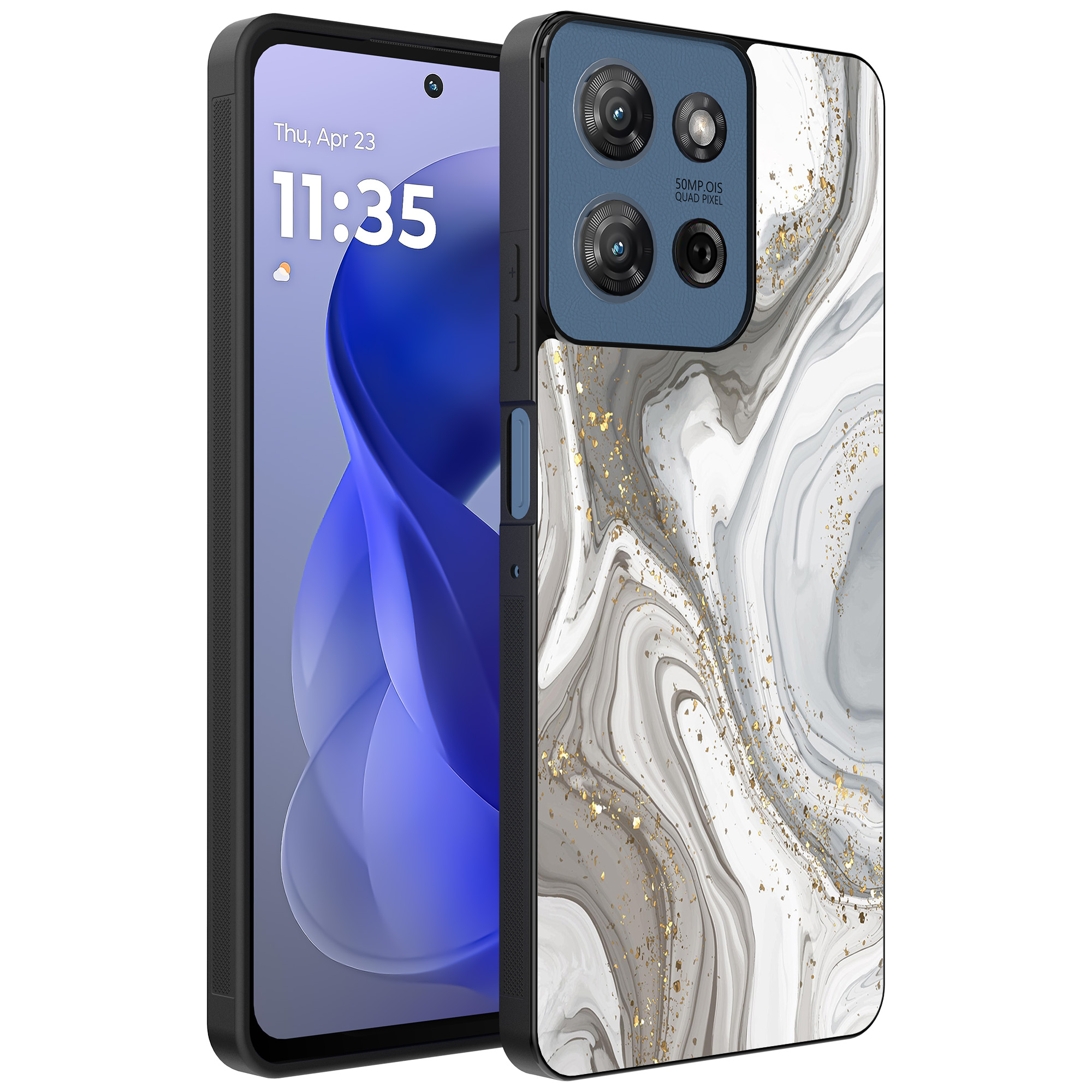 Motorola Moto G Power 2025 telefoonhoesje met zilver marmer opdruk (1)