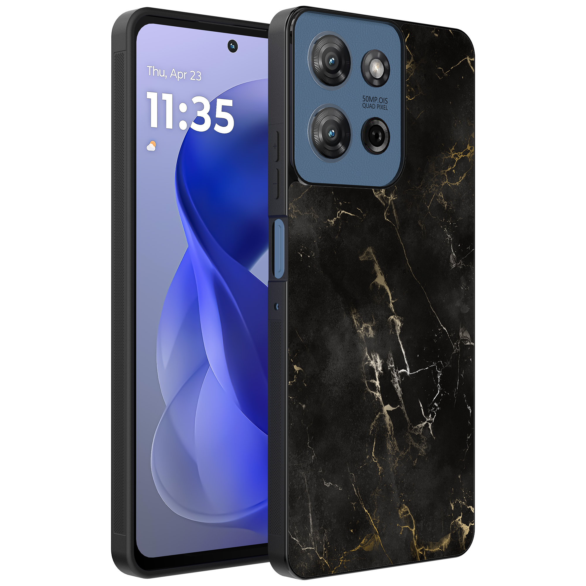 Motorola Moto G Power 2025 telefoonhoesje met zwart marmer opdruk (1)
