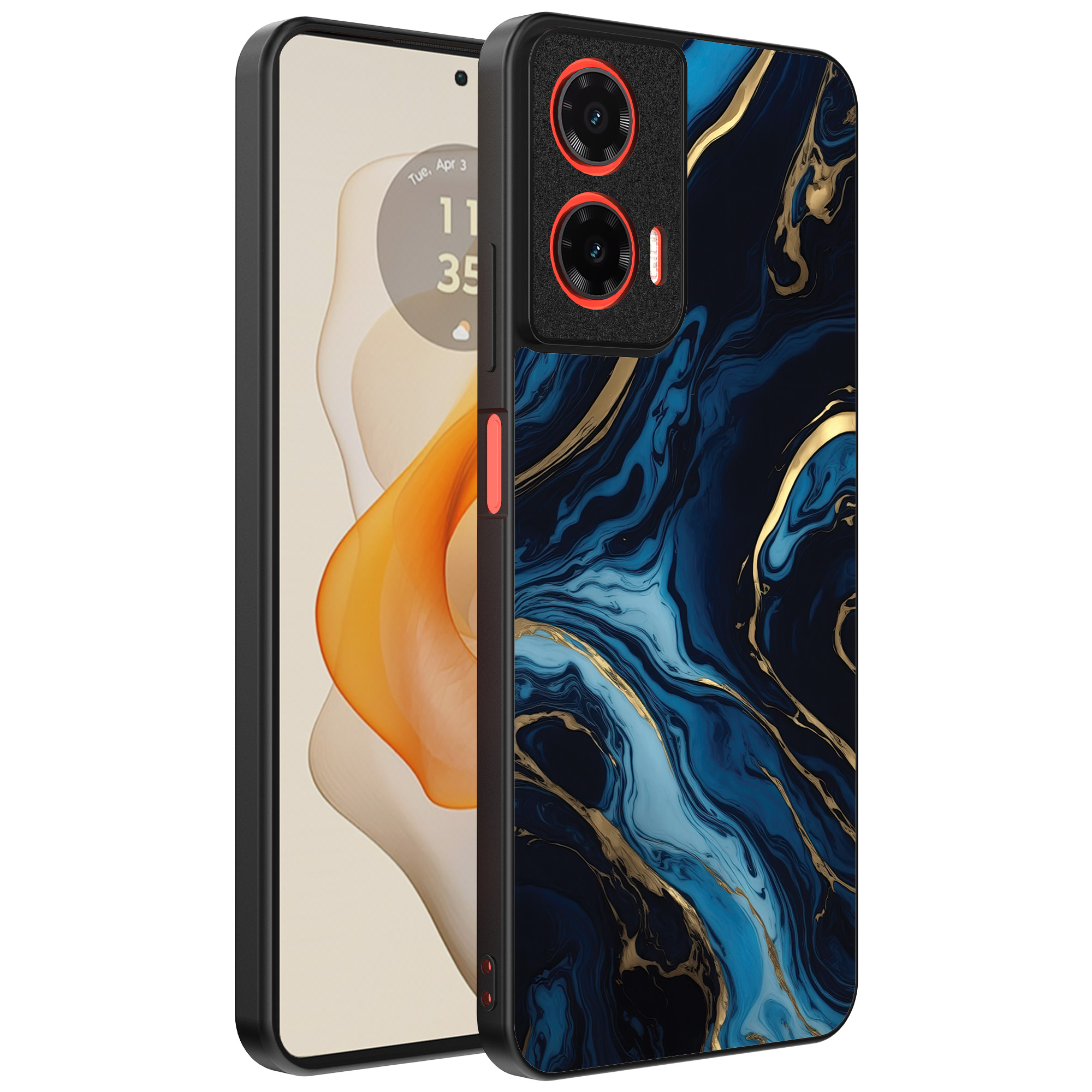 Motorola Moto G Stylus 2024 telefoonhoesje met blauw goud marmer opdruk (1)