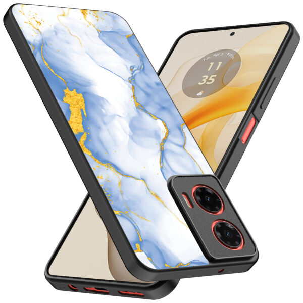 Motorola Moto G Stylus 2024 telefoonhoesje met lichtblauw goud marmer opdruk (2)