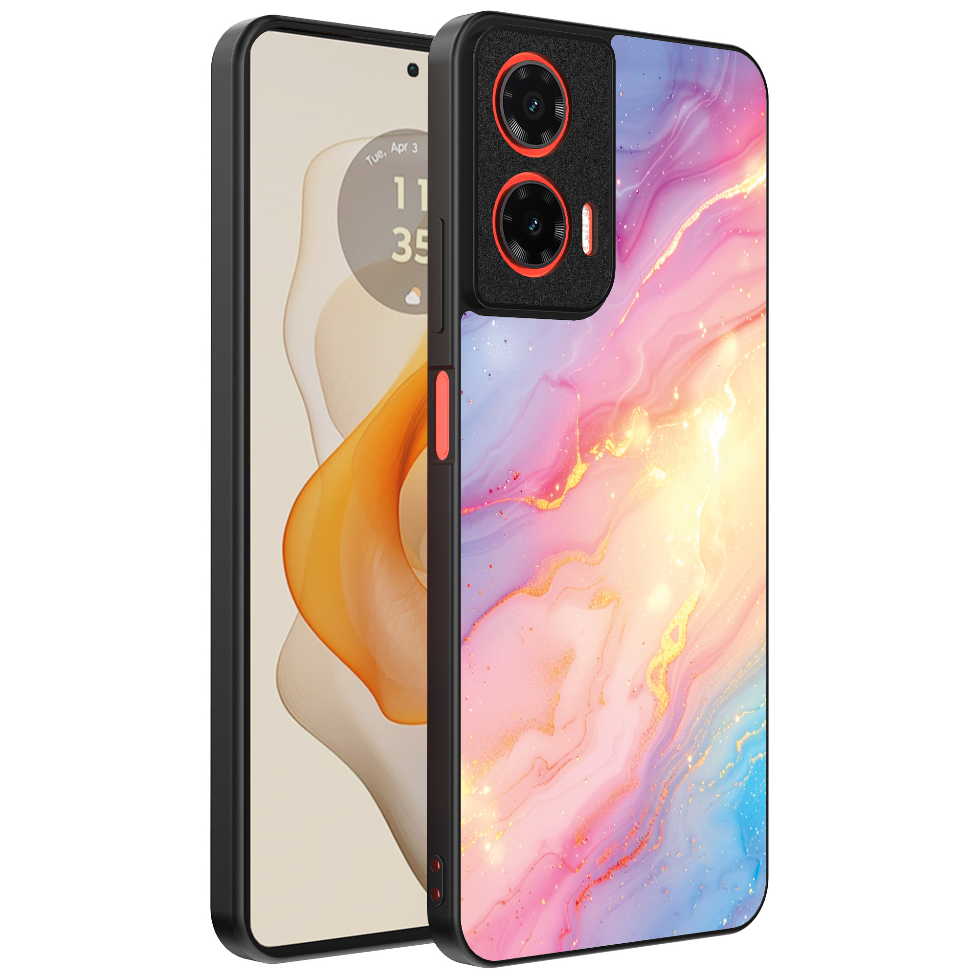 Motorola Moto G Stylus 2024 telefoonhoesje met regenboog glitter marmer opdruk (1)