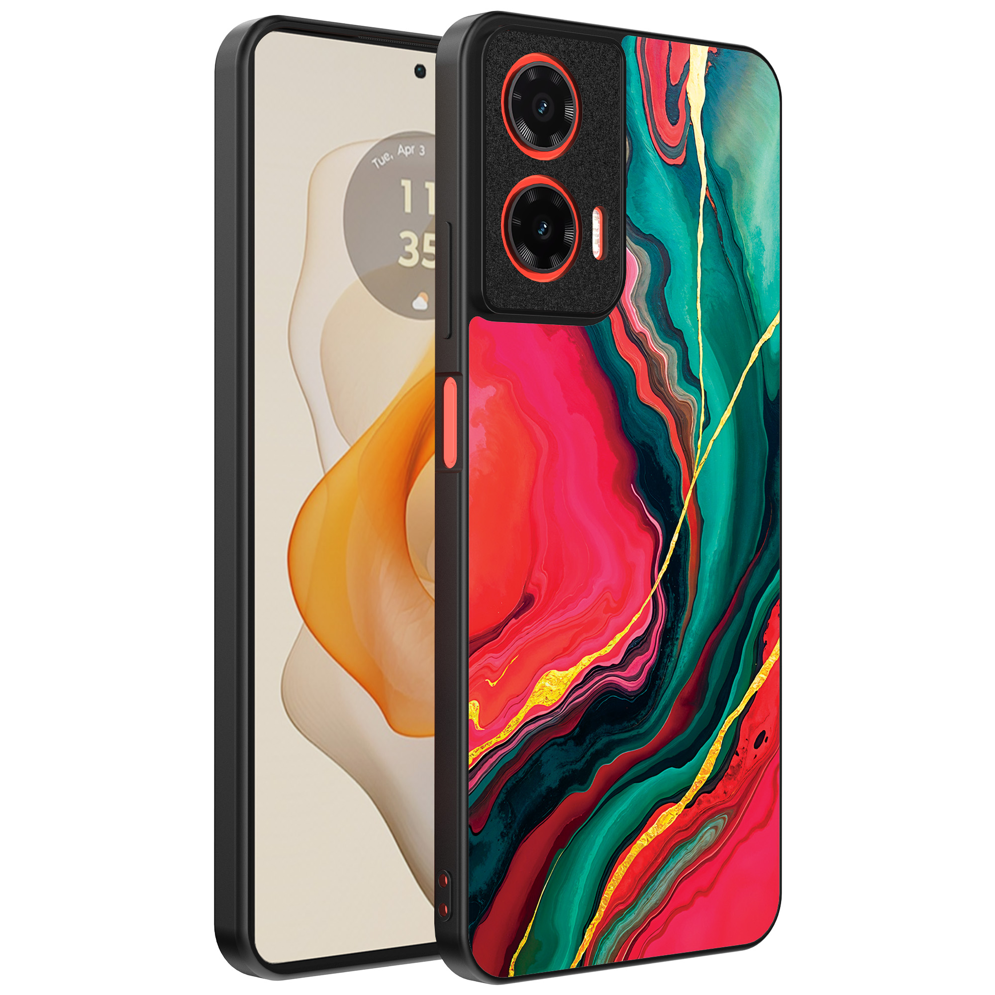 Motorola Moto G Stylus 2024 telefoonhoesje met rood groen marmer opdruk (1)