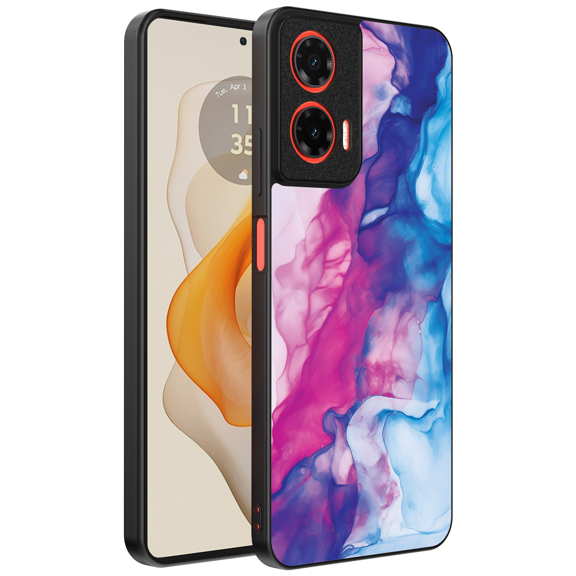 Motorola Moto G Stylus 2024 telefoonhoesje met roze blauw marmer opdruk (1)