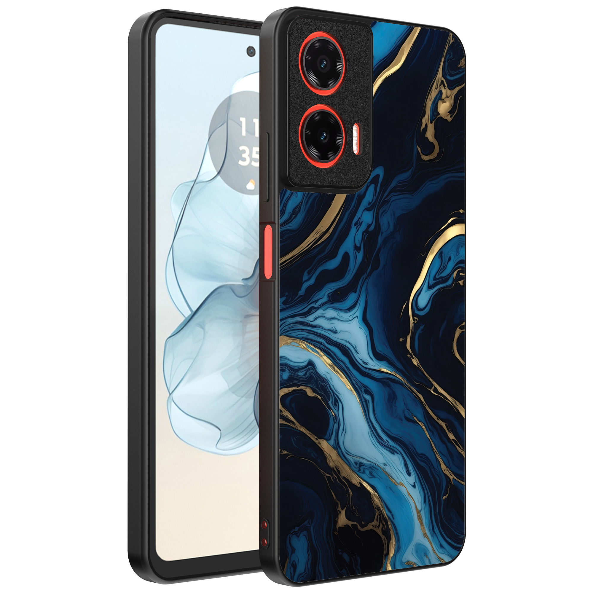 Motorola Moto G04-G24-G24 Power-E14 telefoonhoesje met blauw goud marmer opdruk (1)