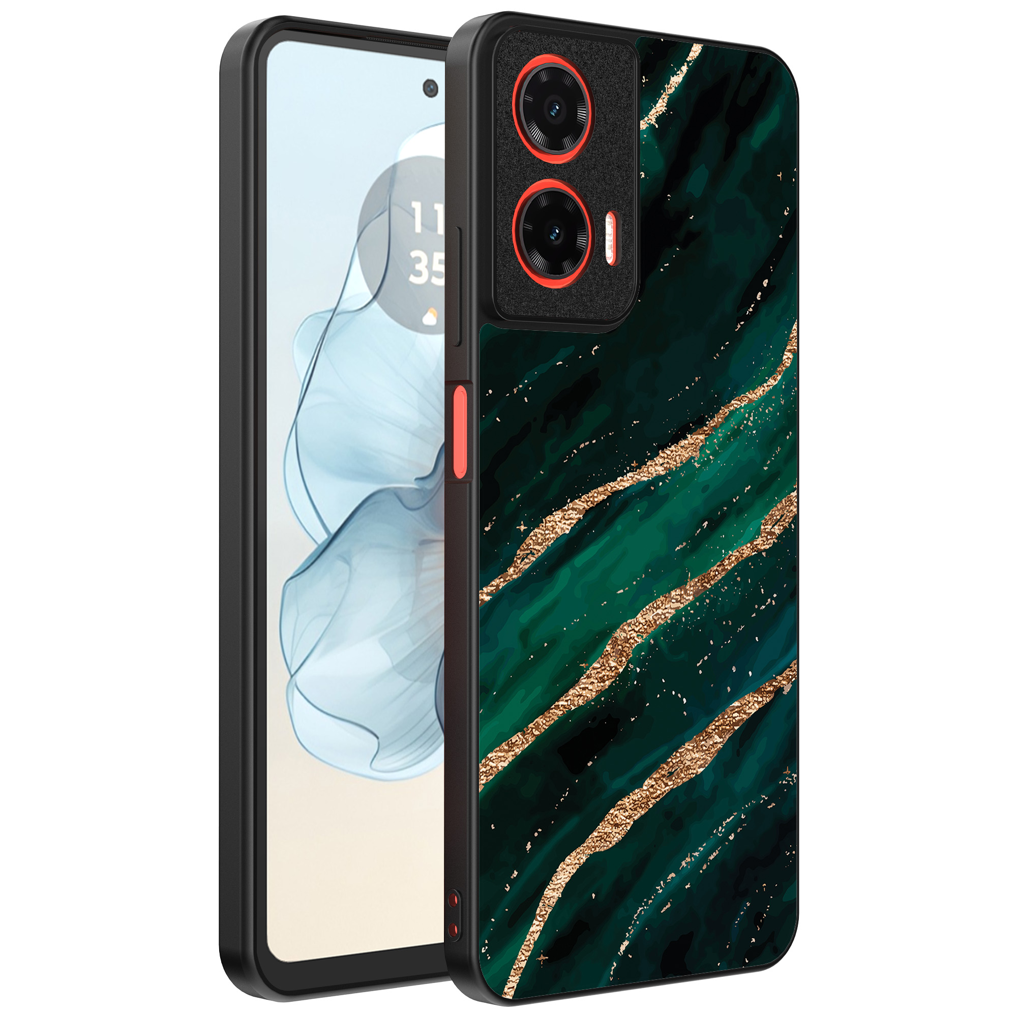 Motorola Moto G04-G24-G24 Power-E14 telefoonhoesje met groen goud marmer opdruk (1)