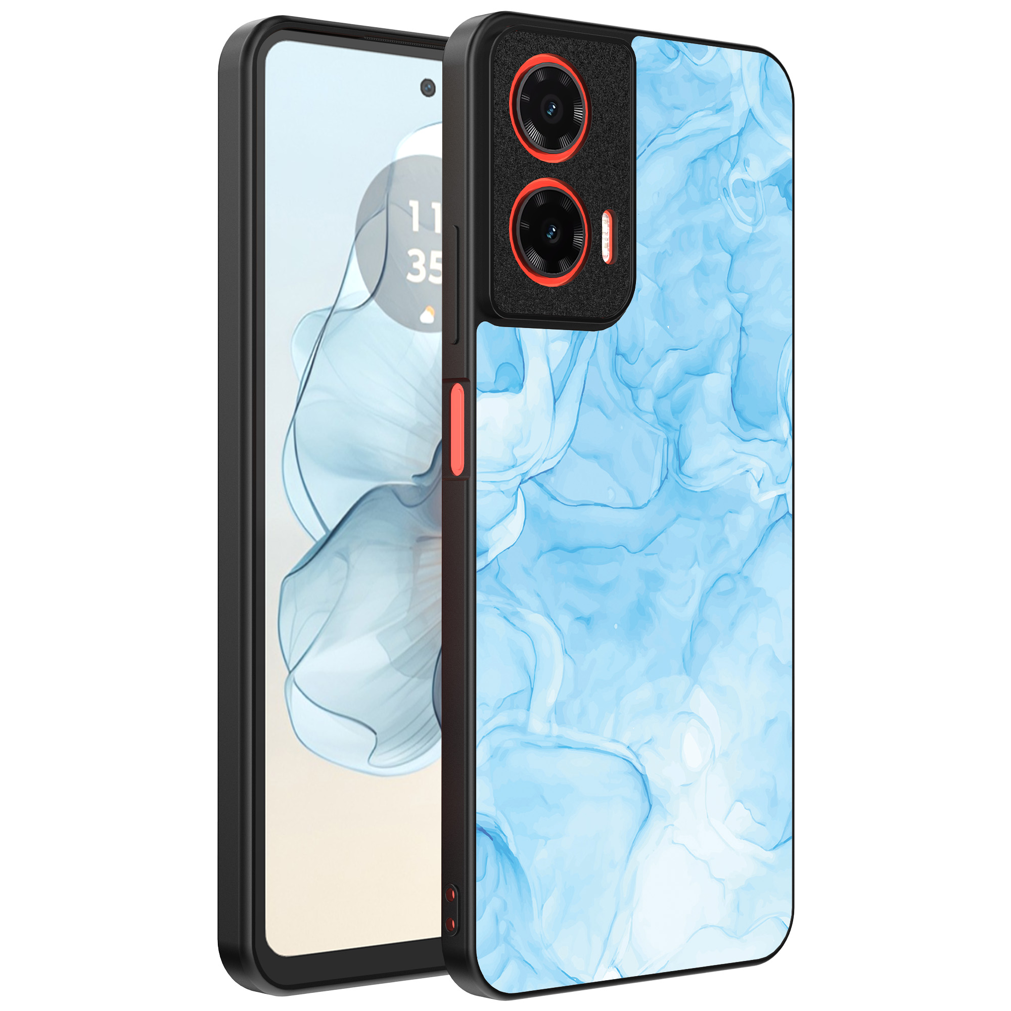 Motorola Moto G04-G24-G24 Power-E14 telefoonhoesje met lichtblauw marmer opdruk (1)