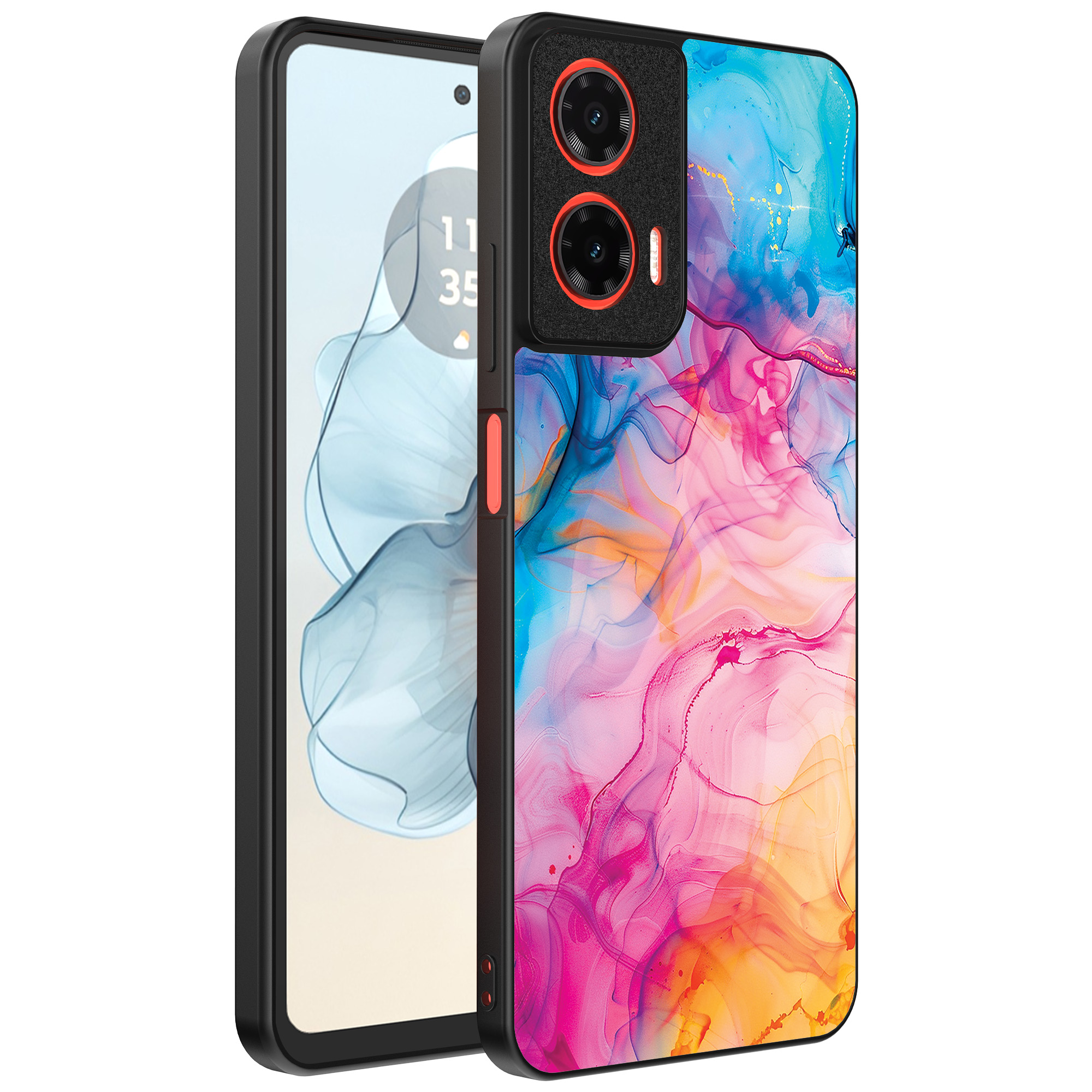 Motorola Moto G04-G24-G24 Power-E14 telefoonhoesje met regenboog acryl marmer opdruk (1)