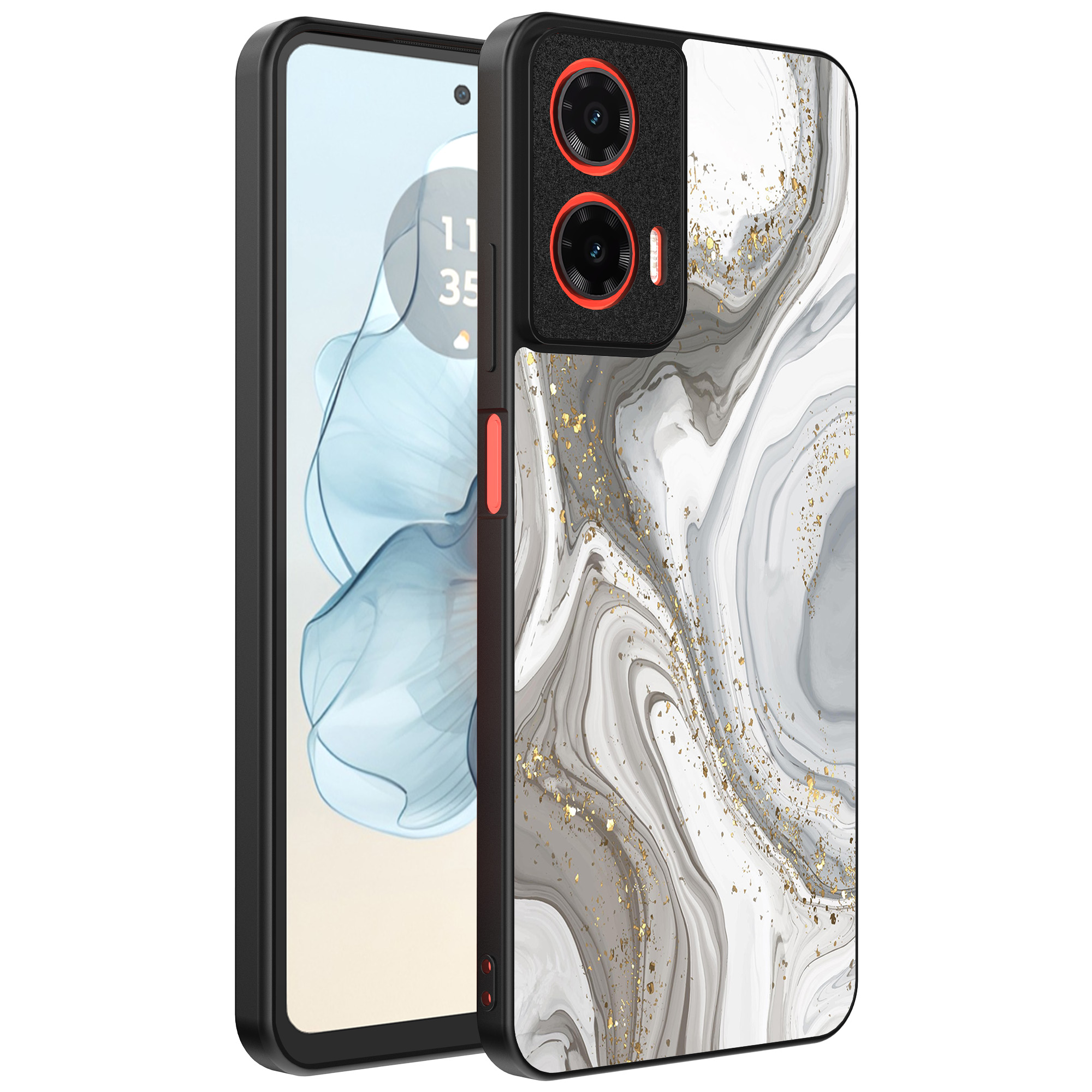 Motorola Moto G04-G24-G24 Power-E14 telefoonhoesje met zilver marmer opdruk (1)